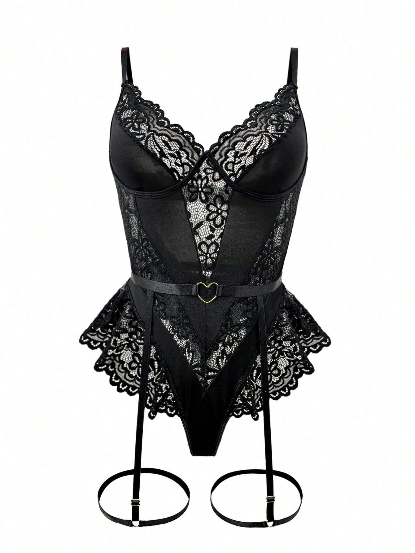 Women 2-Piece Patchwork Mesh Fabric One-Piece Outfit Coordinated Set