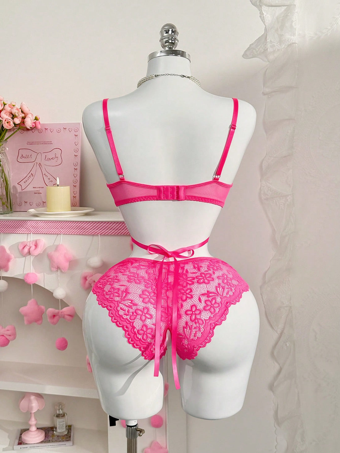 Lace Jumpsuit with Rhinestone and Bow Detail