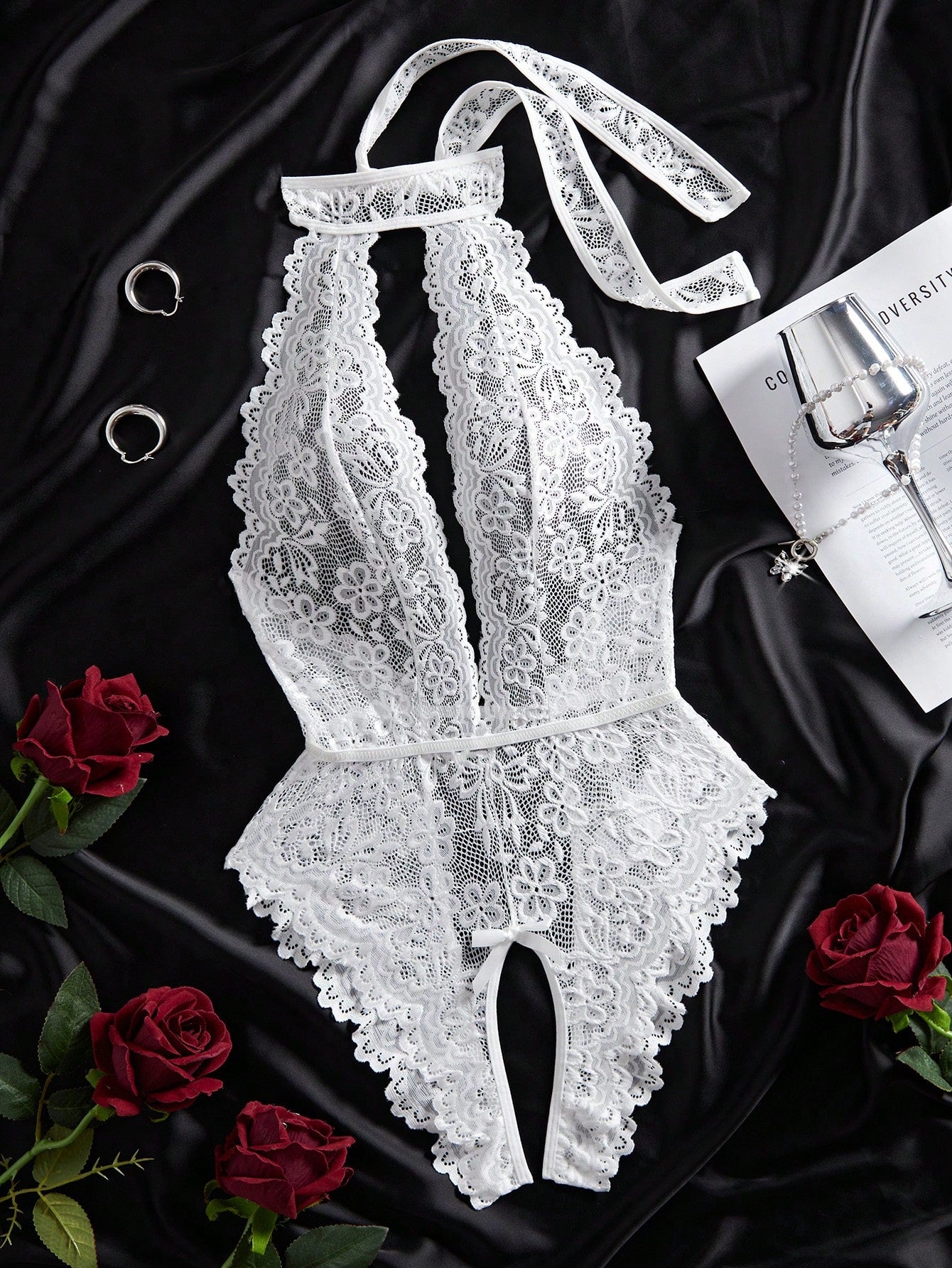 Floral Lace Teddy Bodysuit with Scallop Trim Detail