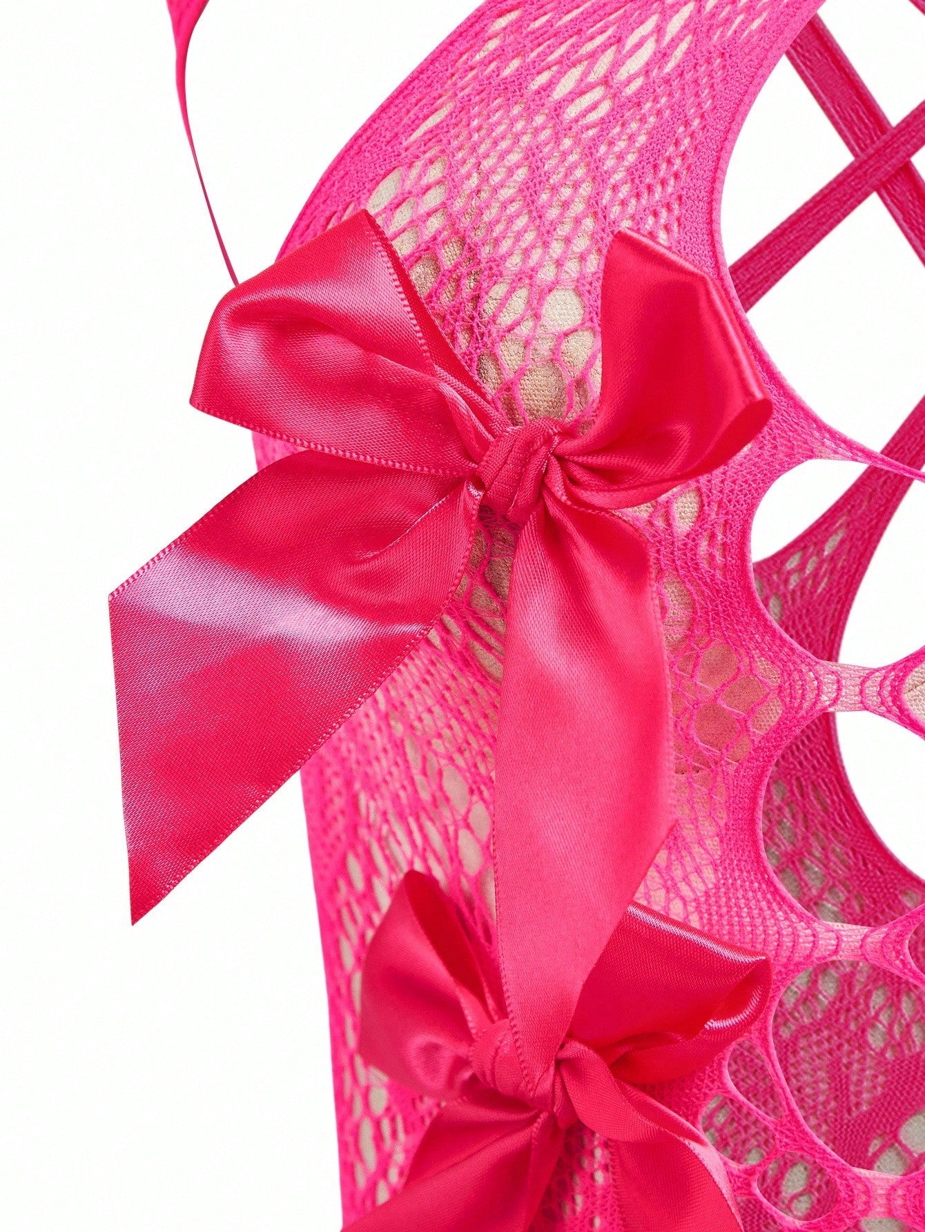 Magenta Color Stretch Fabric Halter Neck Romper with Bow and Cross Strap Detail Coordinated Outfit Set