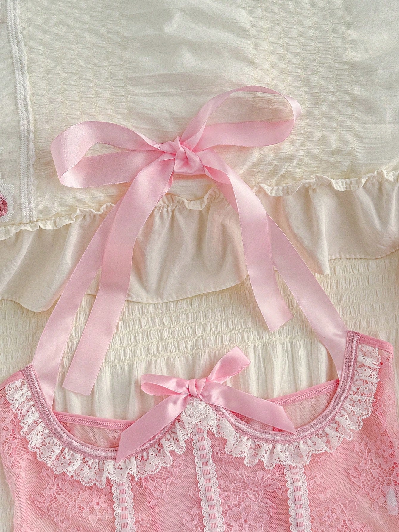 Pink Halter Neck Textured Fabric Jumpsuit with Bow Detail Lightweight Outfit
