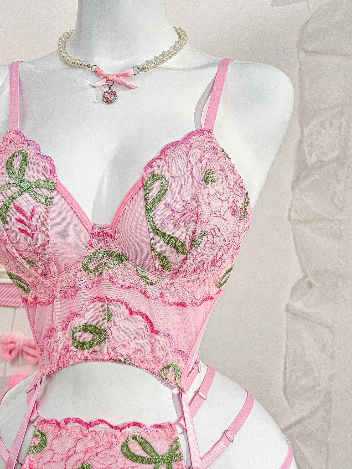 4-Piece Embroidered Lace Lingerie Set