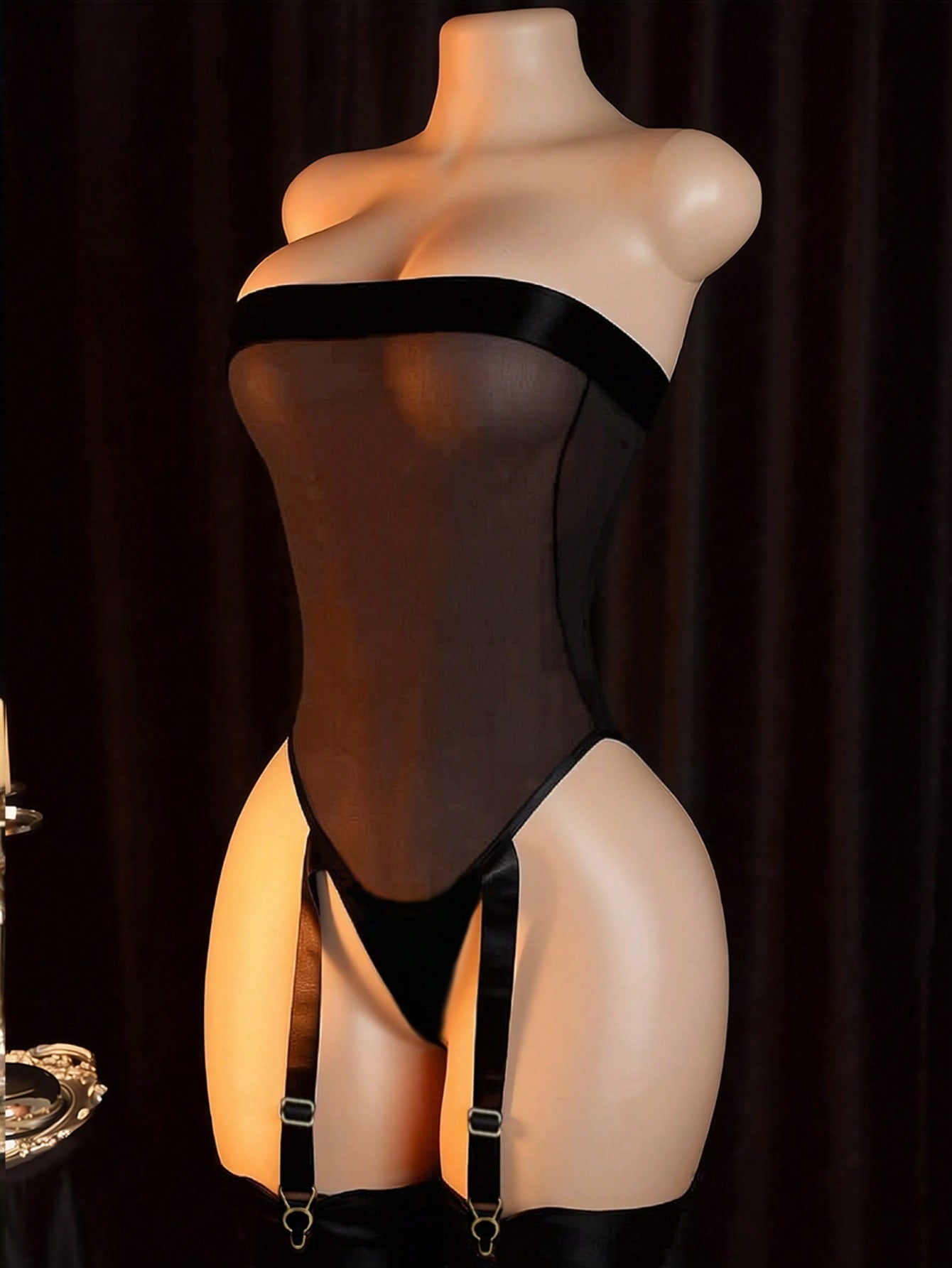 Strapless Mesh Fabric Jumpsuit Style Set with Matching Accessories Coordinated Outfit Set