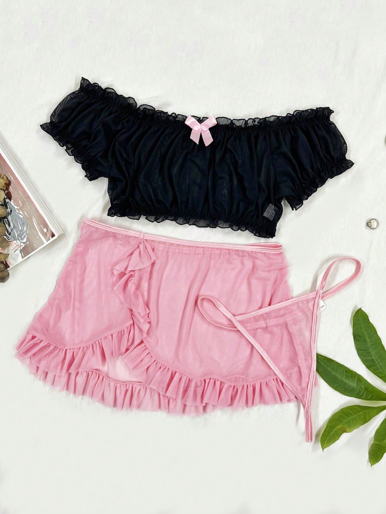 3-Piece Mesh Fabric Set with Structured Top Skirt and Bottom Coordinated Outfit Set