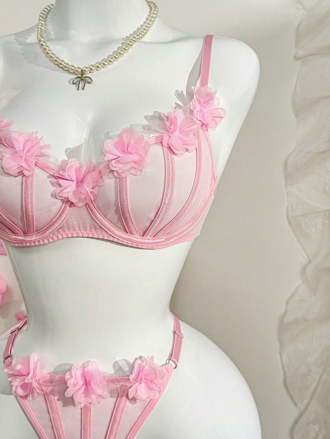 4-Piece Lace Lingerie Set with Camisole and Garter Belts