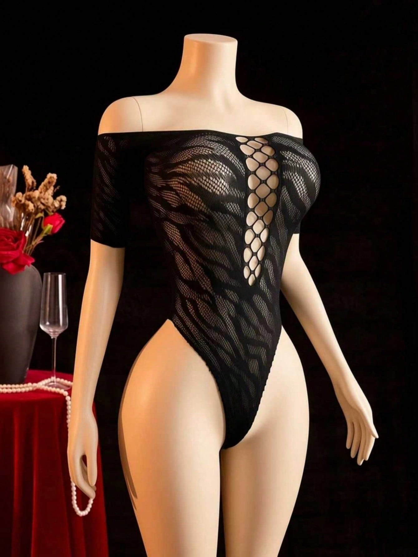 Mesh Fabric Off Shoulder Bodysuit Style Top
