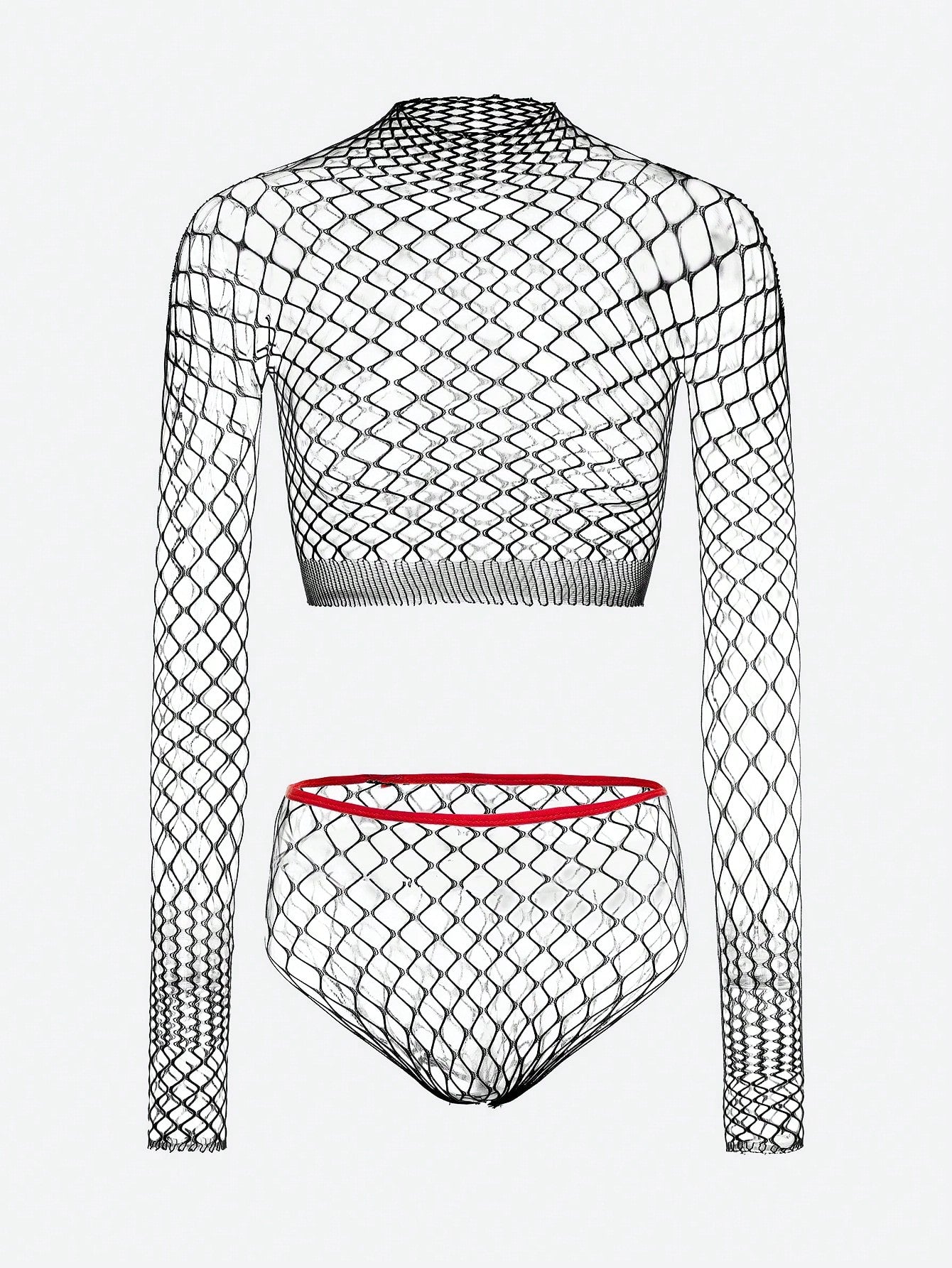 Mesh Fabric One-Piece Bodysuit Style Outfit Coordinated Set