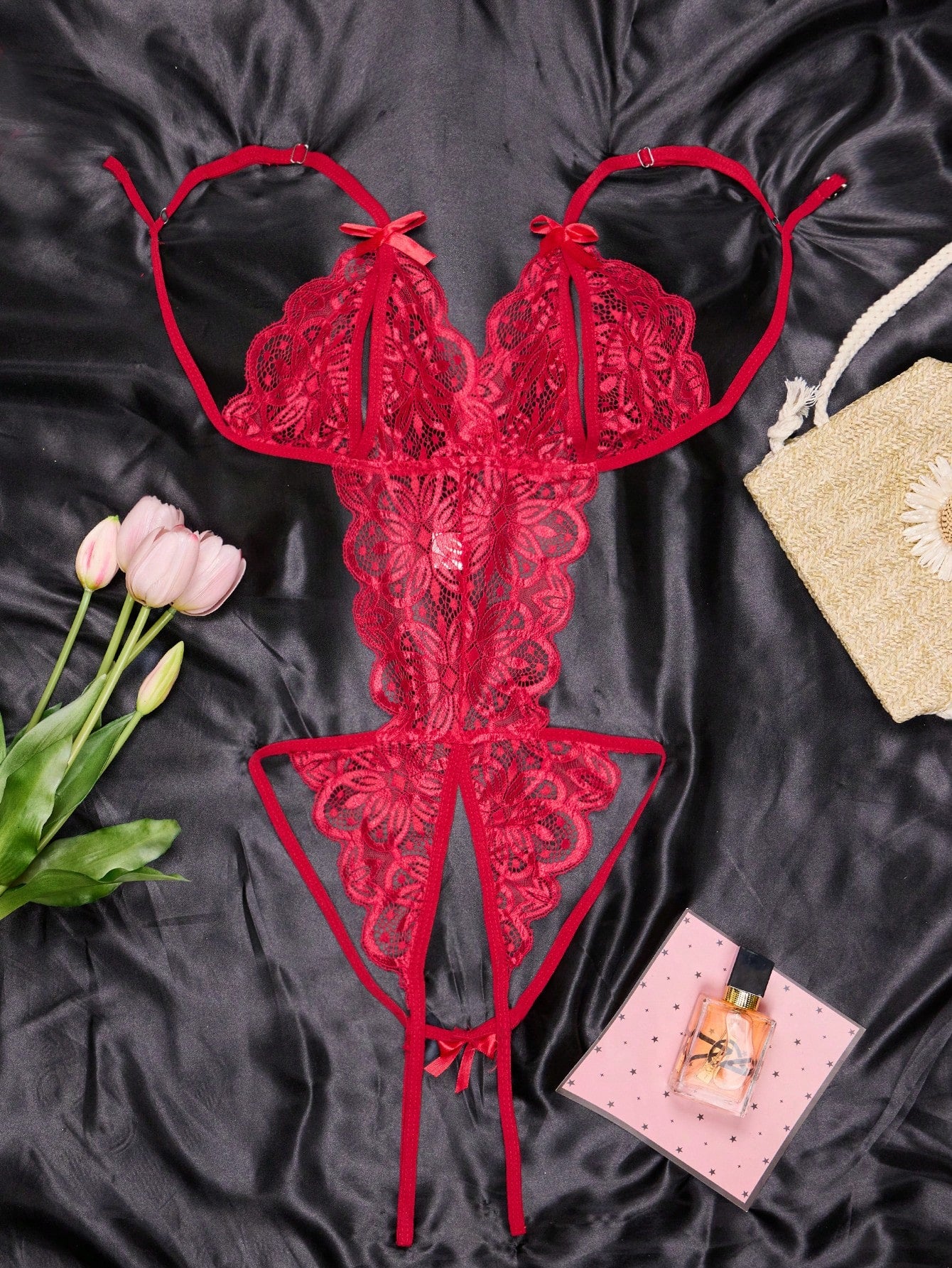 Mesh Fabric One-Piece Bodysuit Style Outfit Coordinated Set