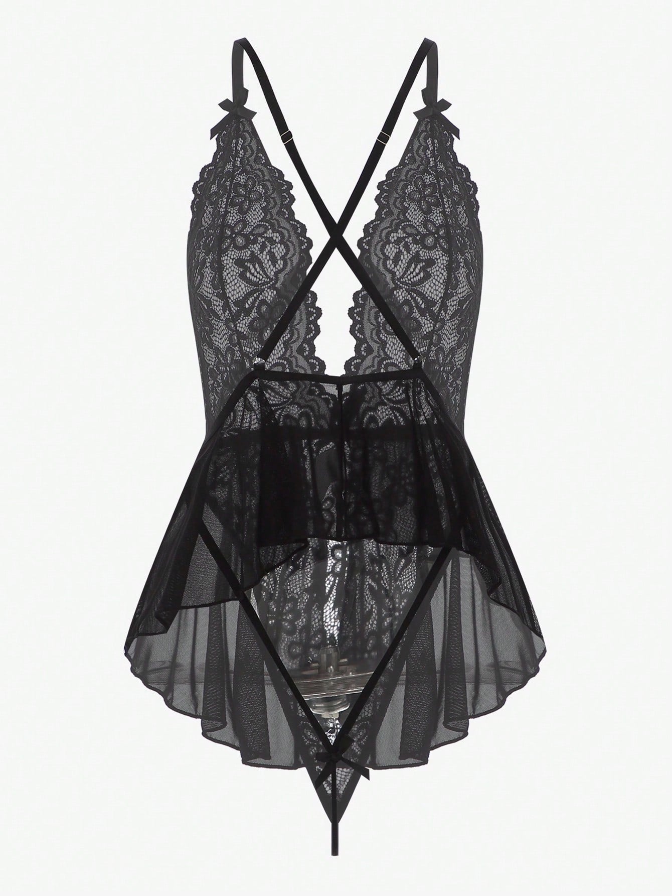 Crisscross Back Slip Dress with Lace and Mesh Detail