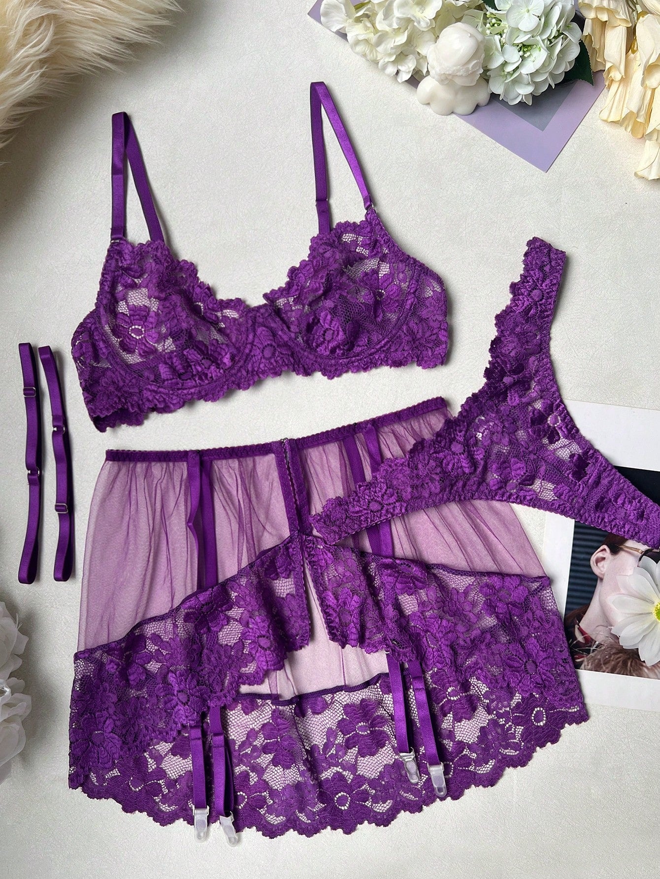 Women Floral Embroidered Fabric Matching Set with Adjustable Strap Detail Coordinated Outfit Set