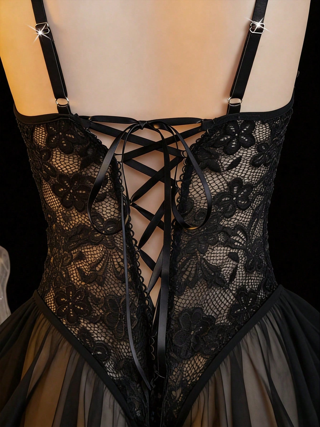 Lace Halter Bodysuit with Ruffle Detail