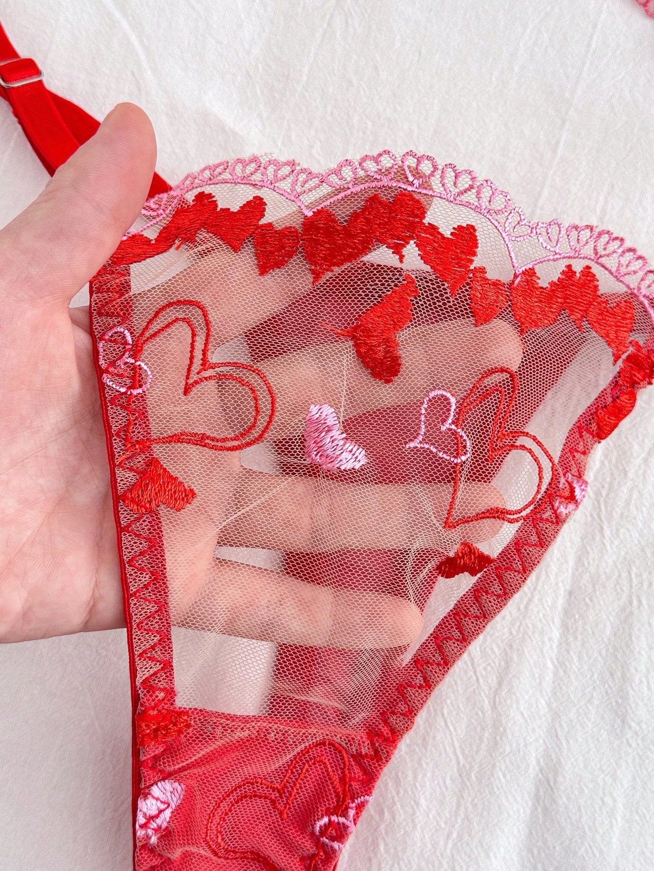 5-Piece Red Heart Embroidered Fabric Matching Set Coordinated Outfit Set