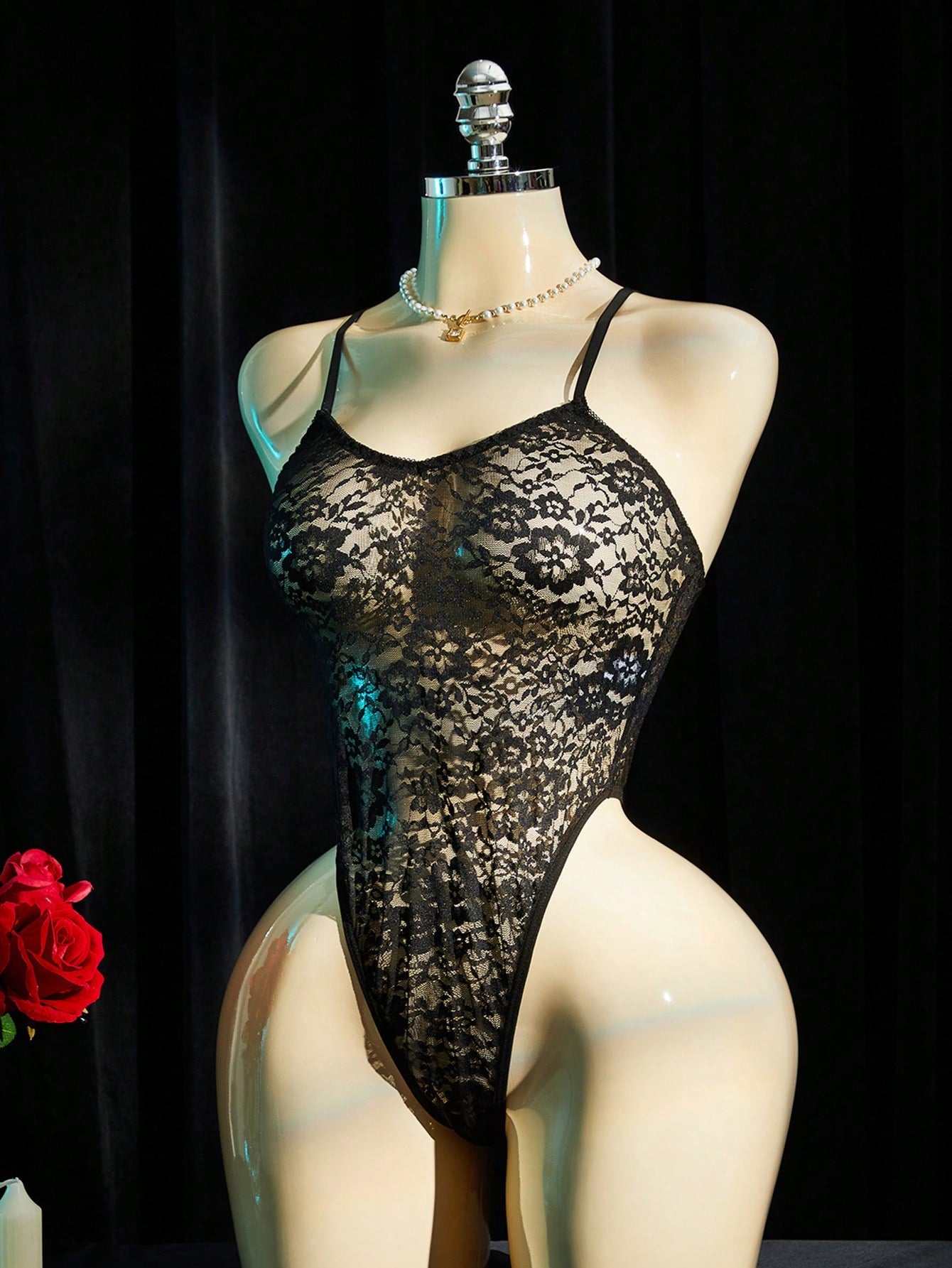 Solid Color Lace Bodysuit for Lingerie