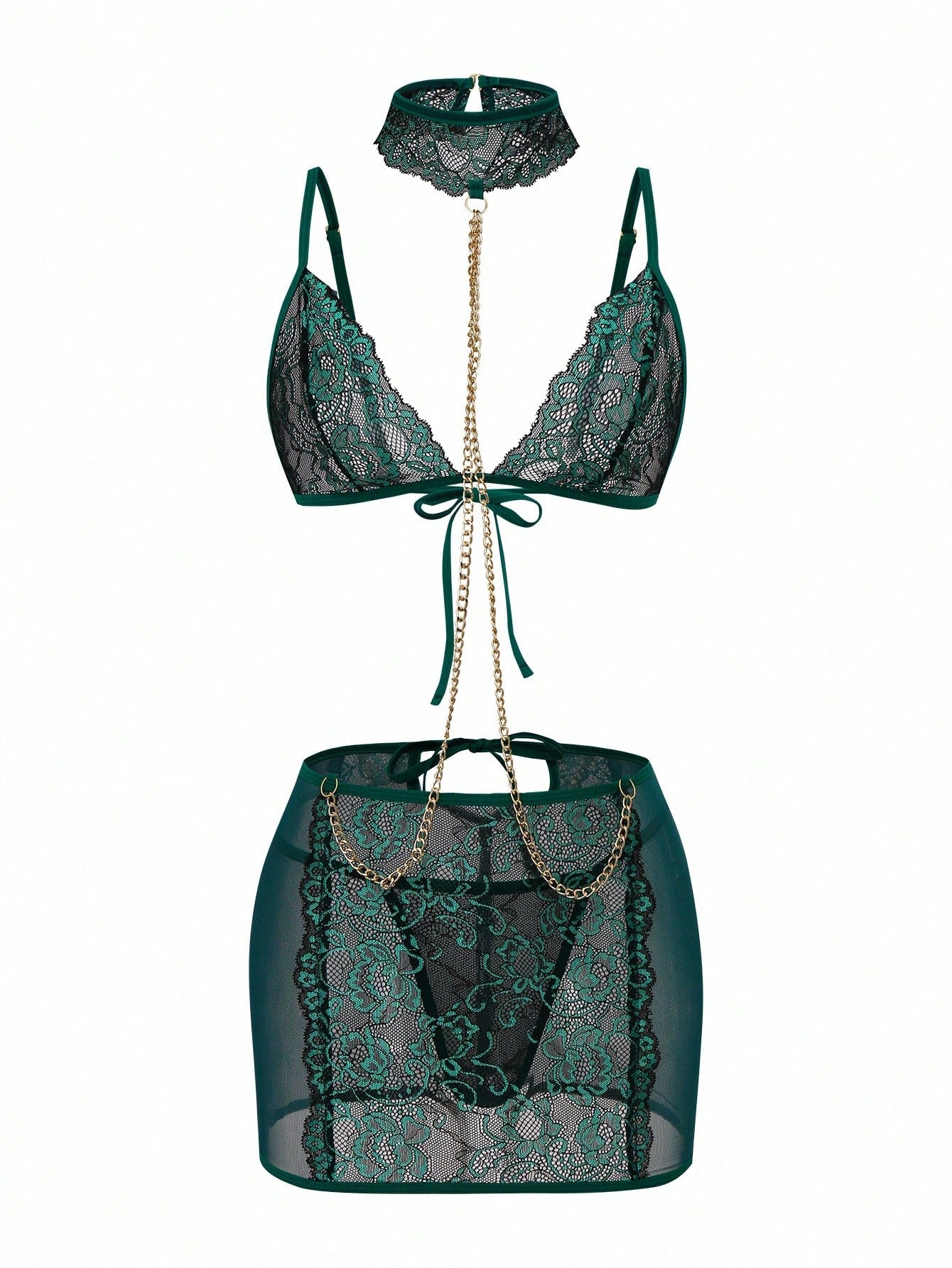 3-Piece Textured Fabric Set with Chain Detail Top Matching Skirt and Bottom Coordinated Outfit Set