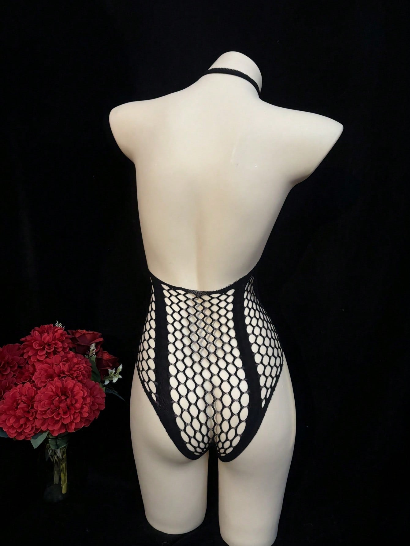 Mesh Fabric Sleeveless Halter Neck Bodysuit Style Piece