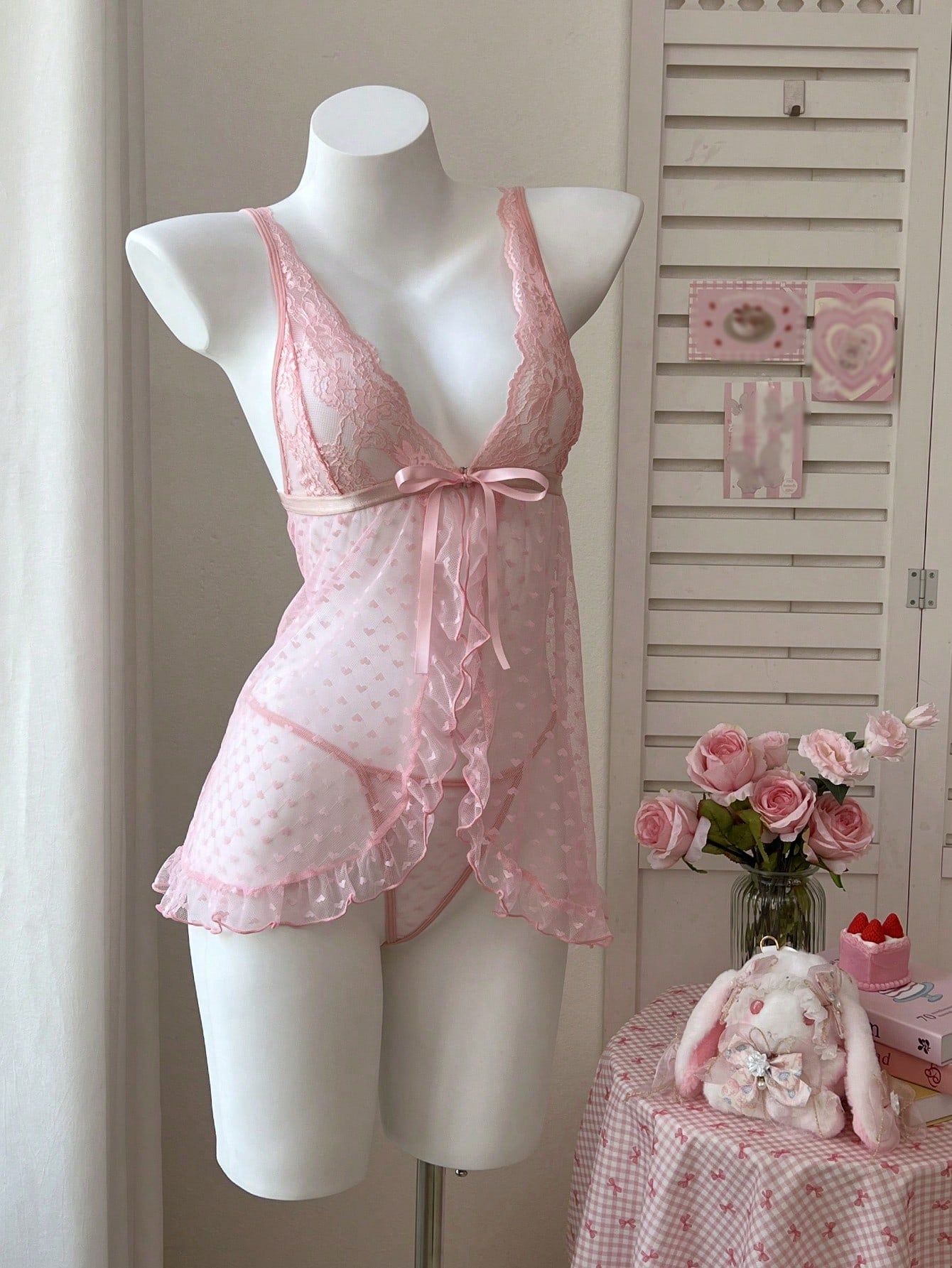 2-Piece Babydoll Dress Set with Lace and Polka Dot Design