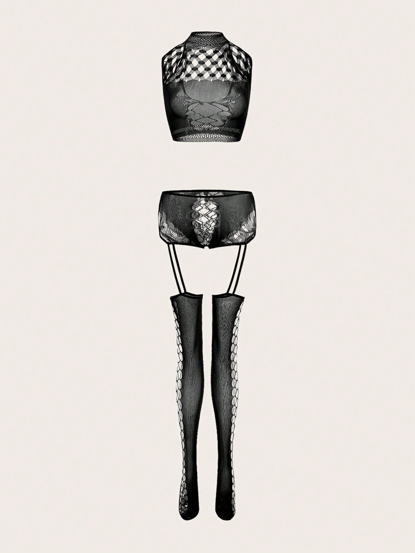 Fishnet Insert Garter Lingerie Set