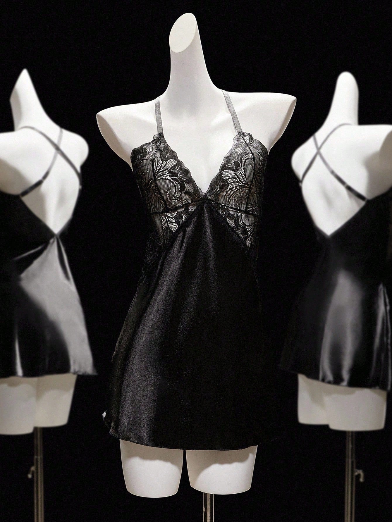 2-Piece Lace Patchwork Nightgown and Brief Set with Cross Strap Detail