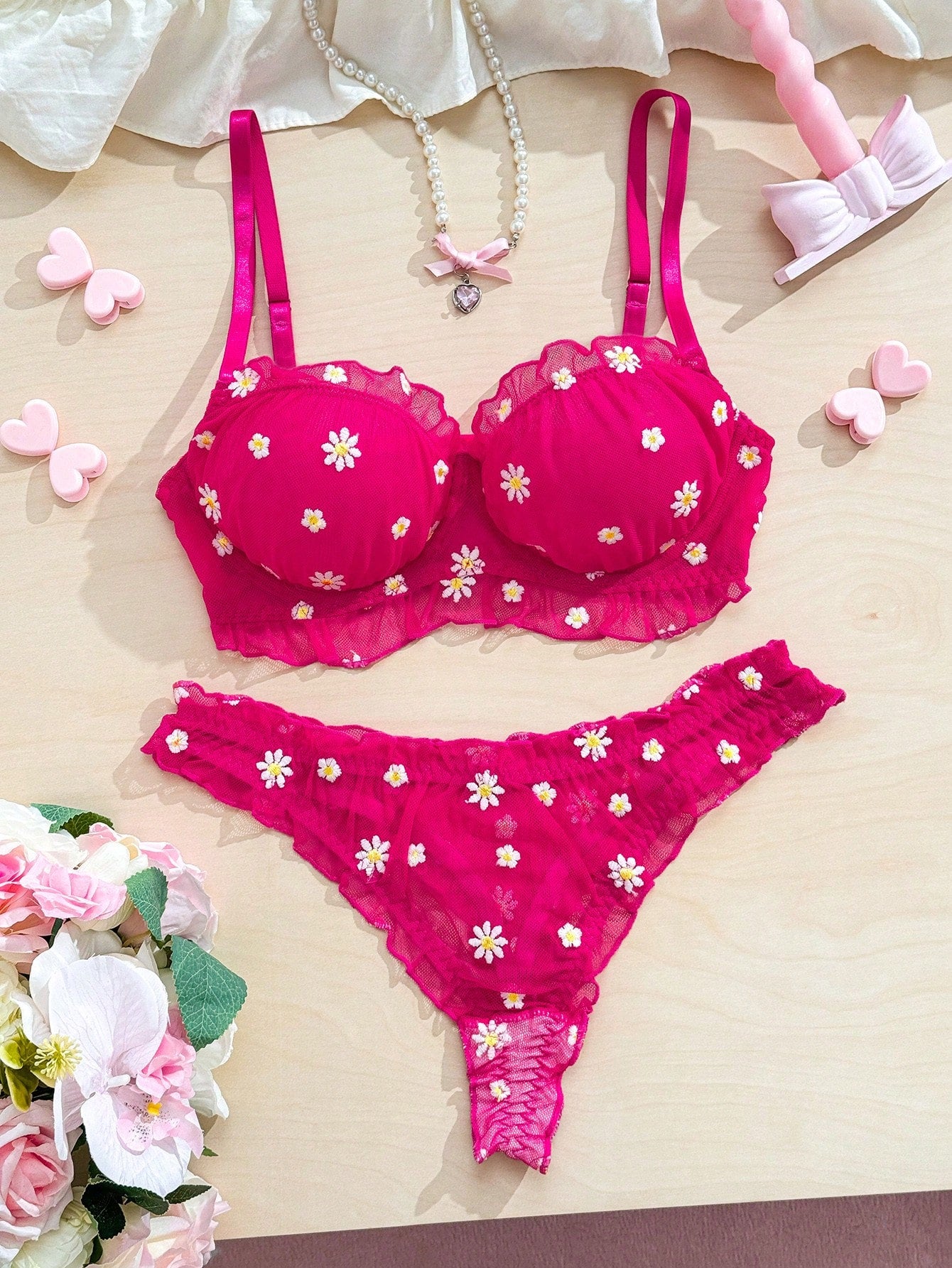 2-Piece Embroidered Mesh Fabric Set with Structured Top and Matching Bottom Dusty Rose Color Coordinated Outfit Set