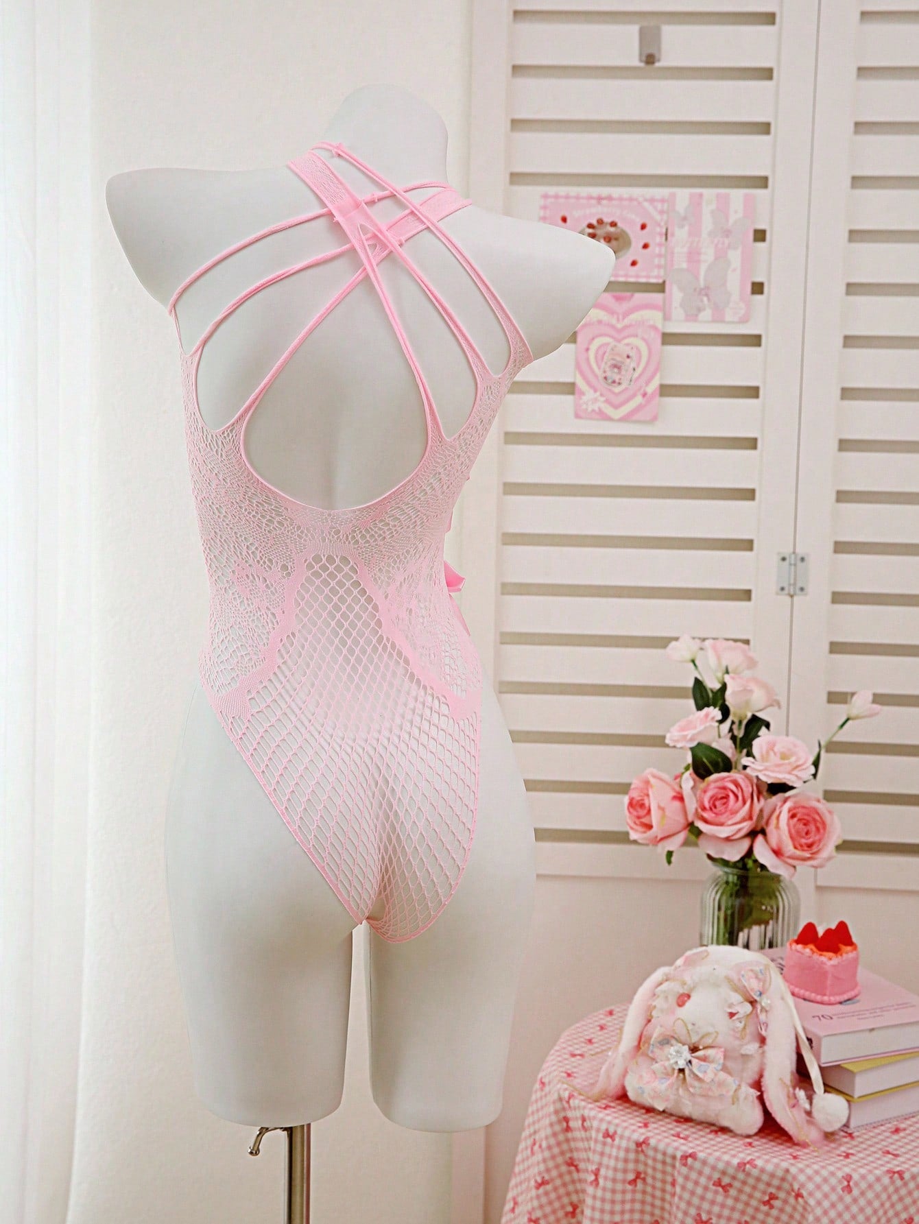 Magenta Color Stretch Fabric Halter Neck Romper with Bow and Cross Strap Detail Coordinated Outfit Set