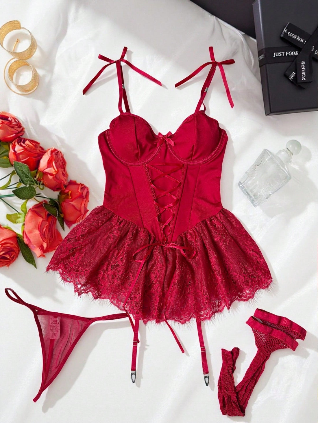Vintage Style Black Slip Dress with Front Tie Detail and Strap Design Coordinated Outfit Set