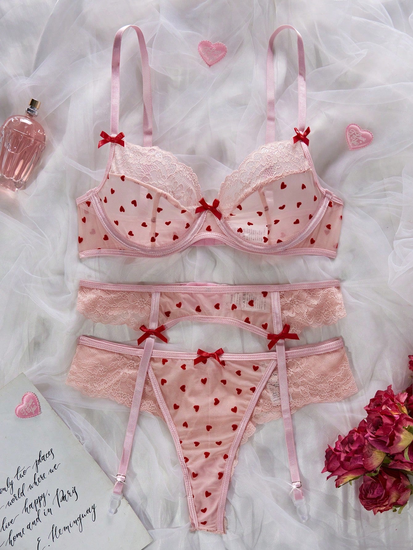 3-Piece Underwire Lingerie Set with Sheer Design