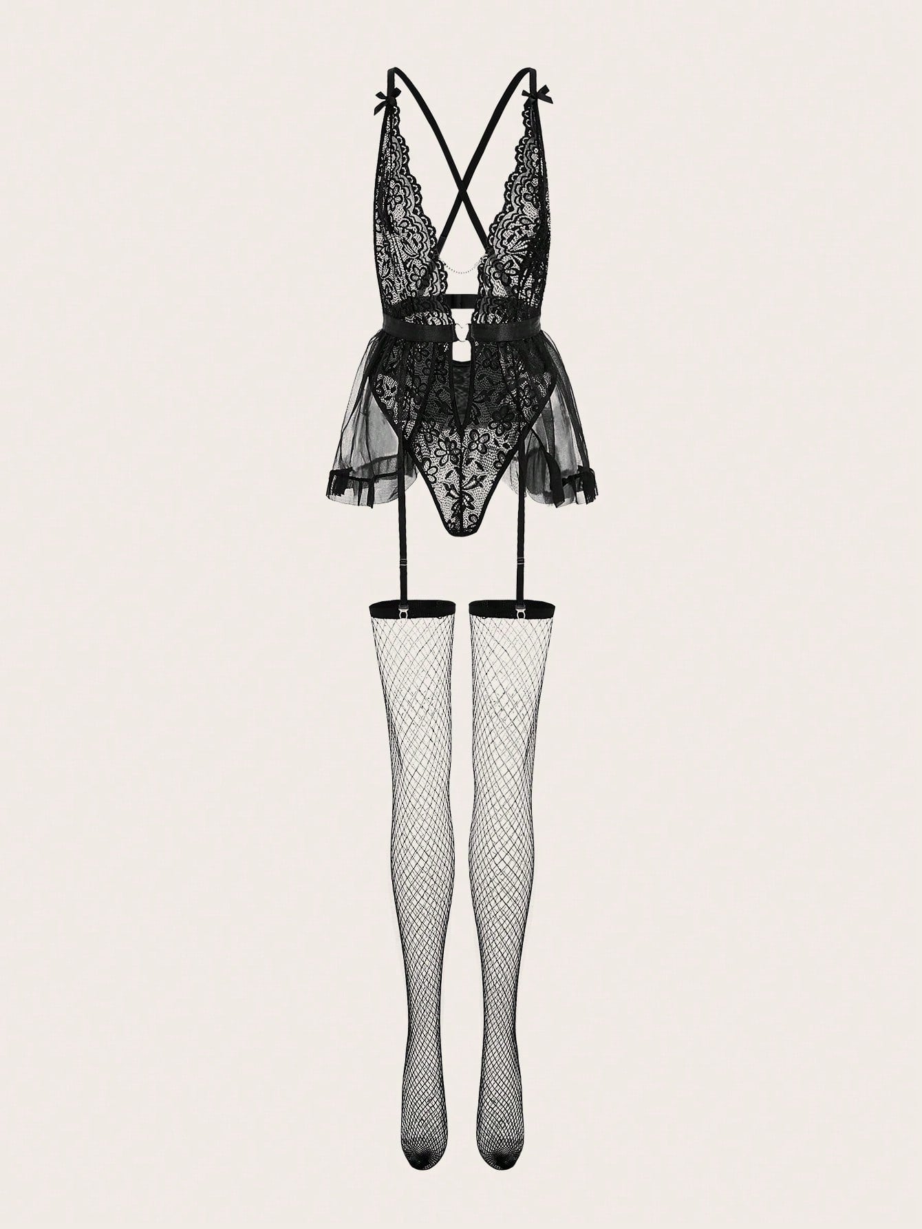2-Piece Lace and Mesh Lingerie Set