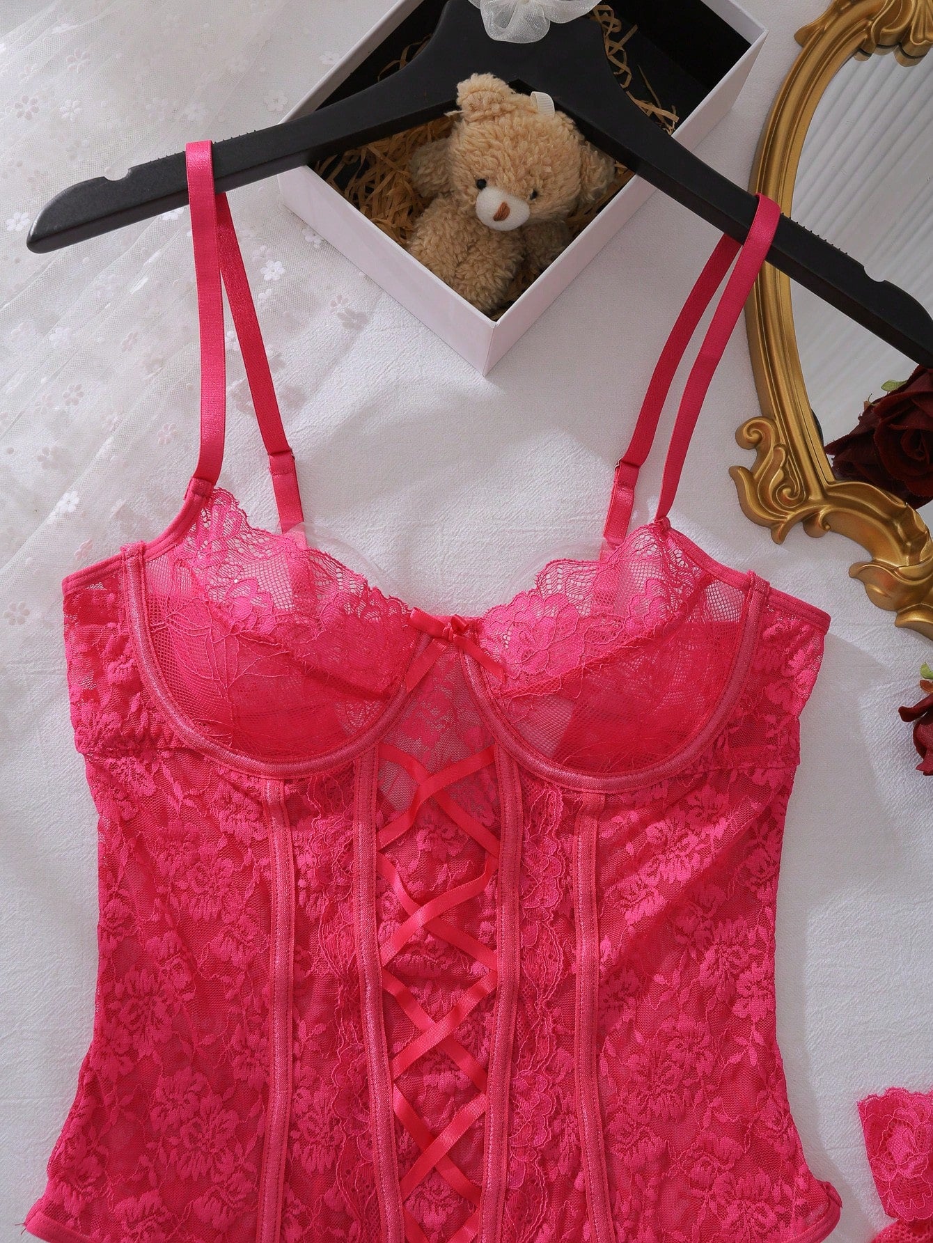 3-Piece Textured Fabric Bodysuit Style Set with Stockings Coordinated Outfit Set
