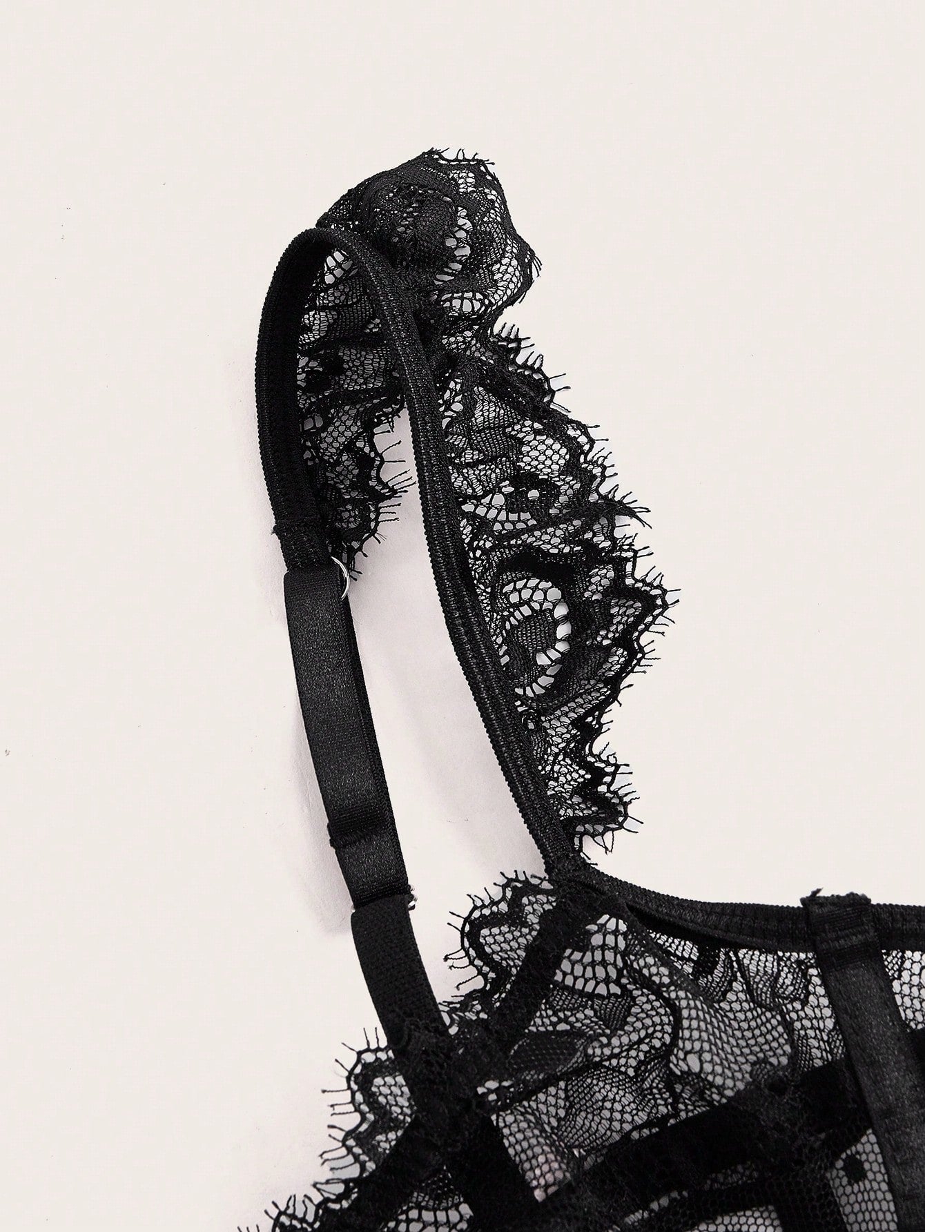 Lace Bra and Thong Set with Ruffle Trim and Bow Detail