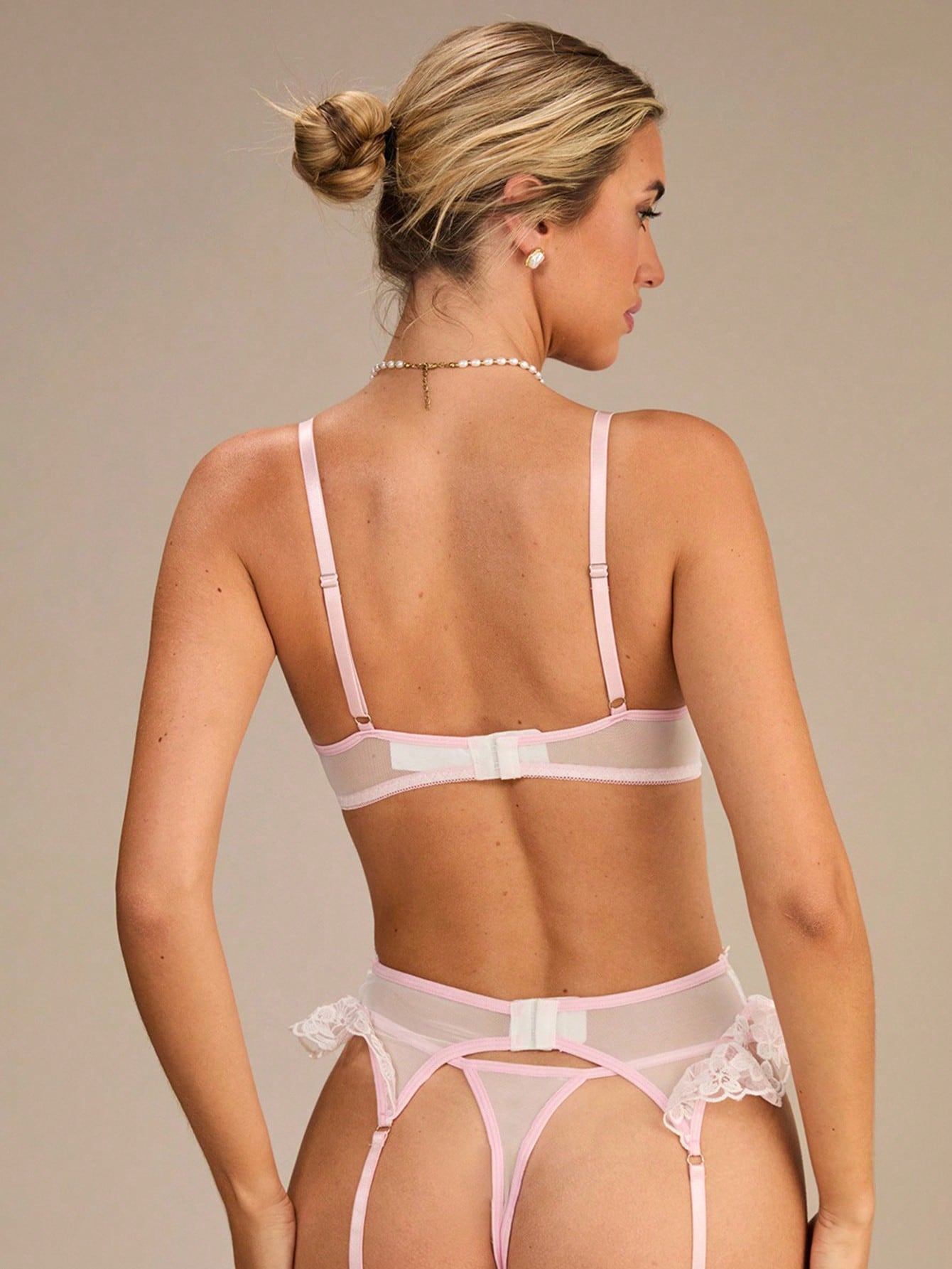 Floral Embroidered Mesh Fabric Set with Structured Design and Matching Accessories Coordinated Outfit Set