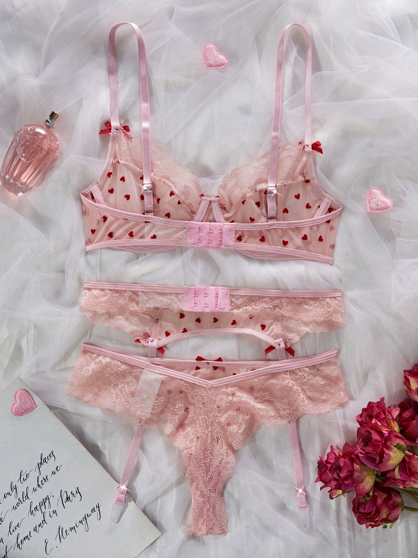 3-Piece Underwire Lingerie Set with Sheer Design