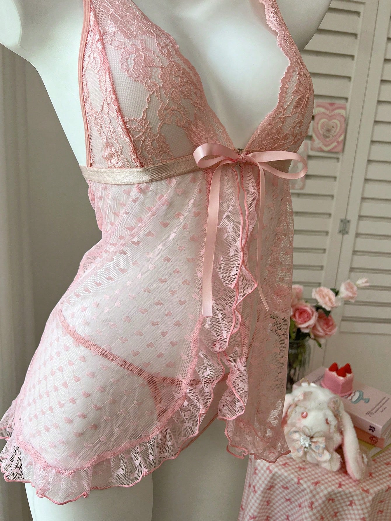 2-Piece Babydoll Dress Set with Lace and Polka Dot Design