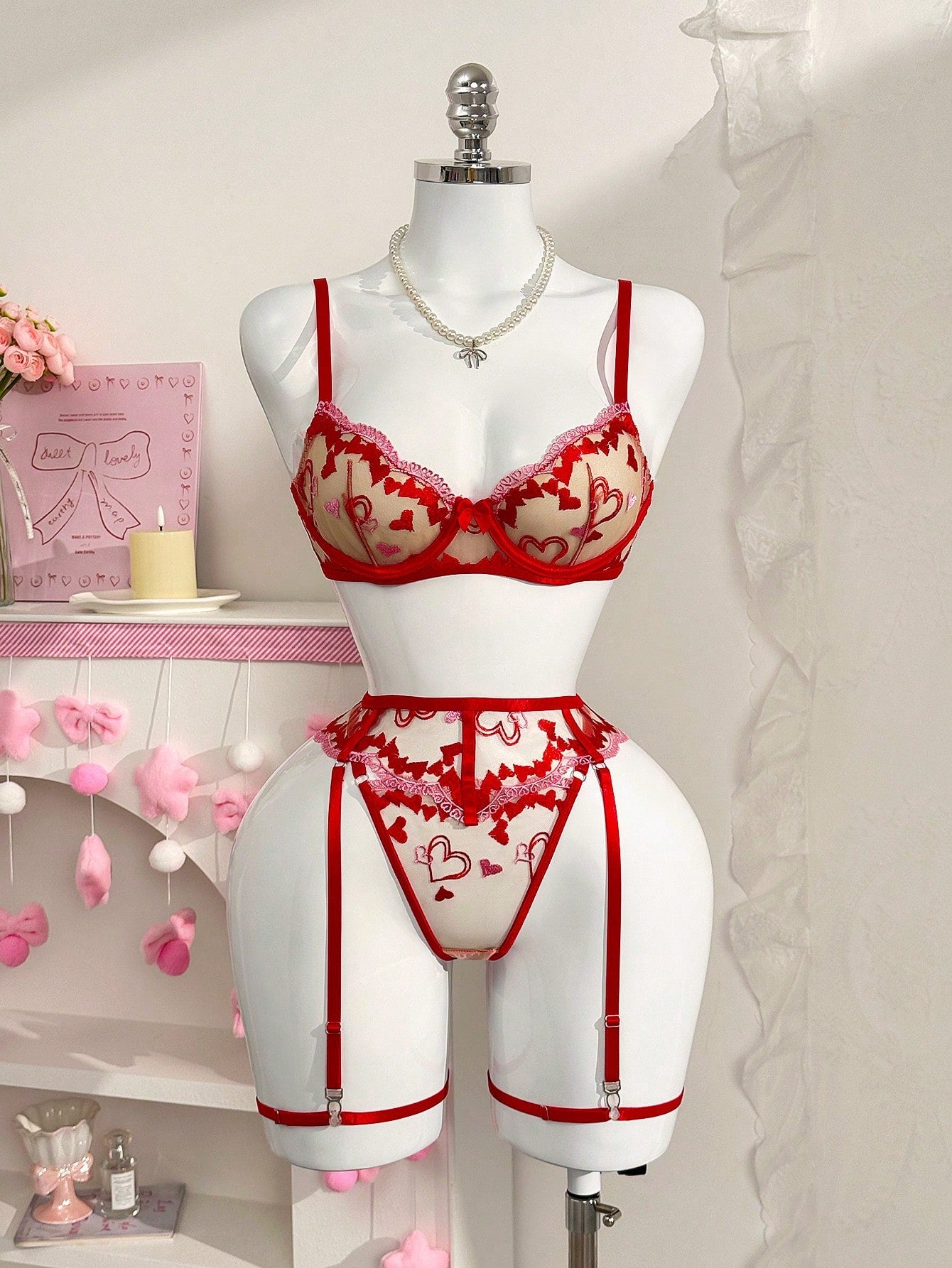 5-Piece Embroidered Lingerie Set with Underwire Bra