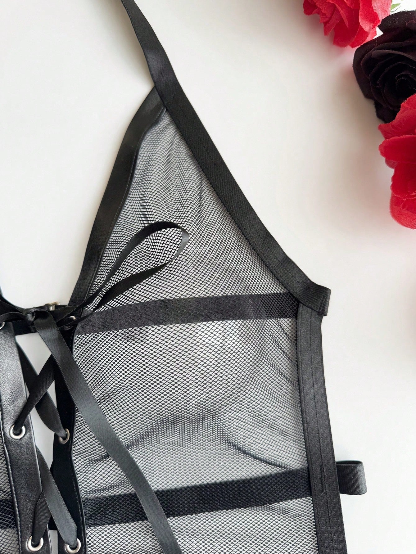 Fishnet Bodysuit with Crisscross Strap Design