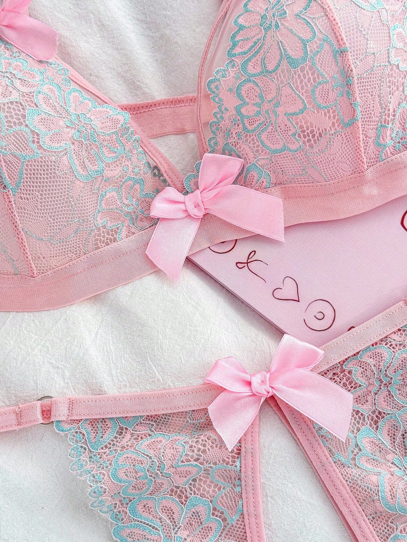 Sheer Pink Knit Lingerie Set