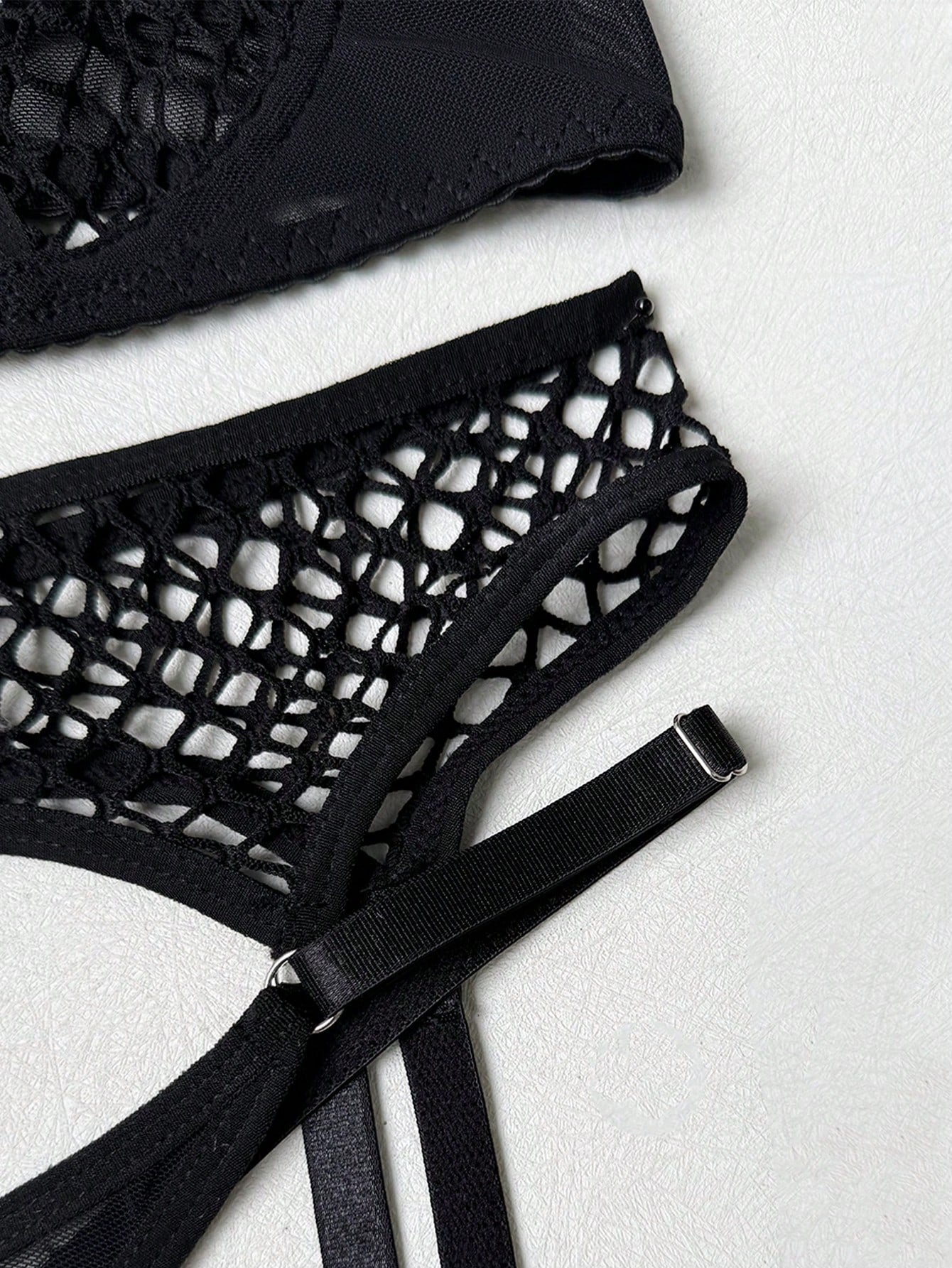 3-Piece Mesh Fabric Set with Structured Top Matching Bottom and Belt Accessory Coordinated Outfit Set