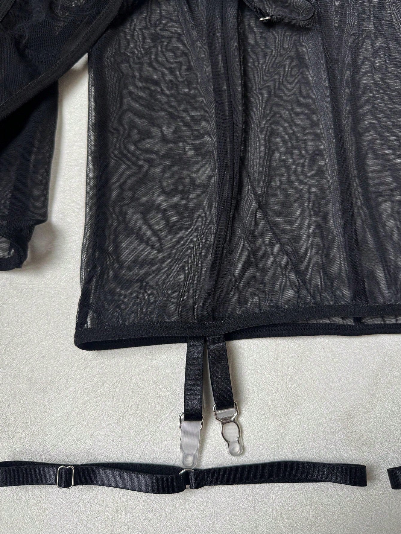 Women Mesh Fabric Matching Set with Belt Accessory and Gloves Coordinated Outfit Set