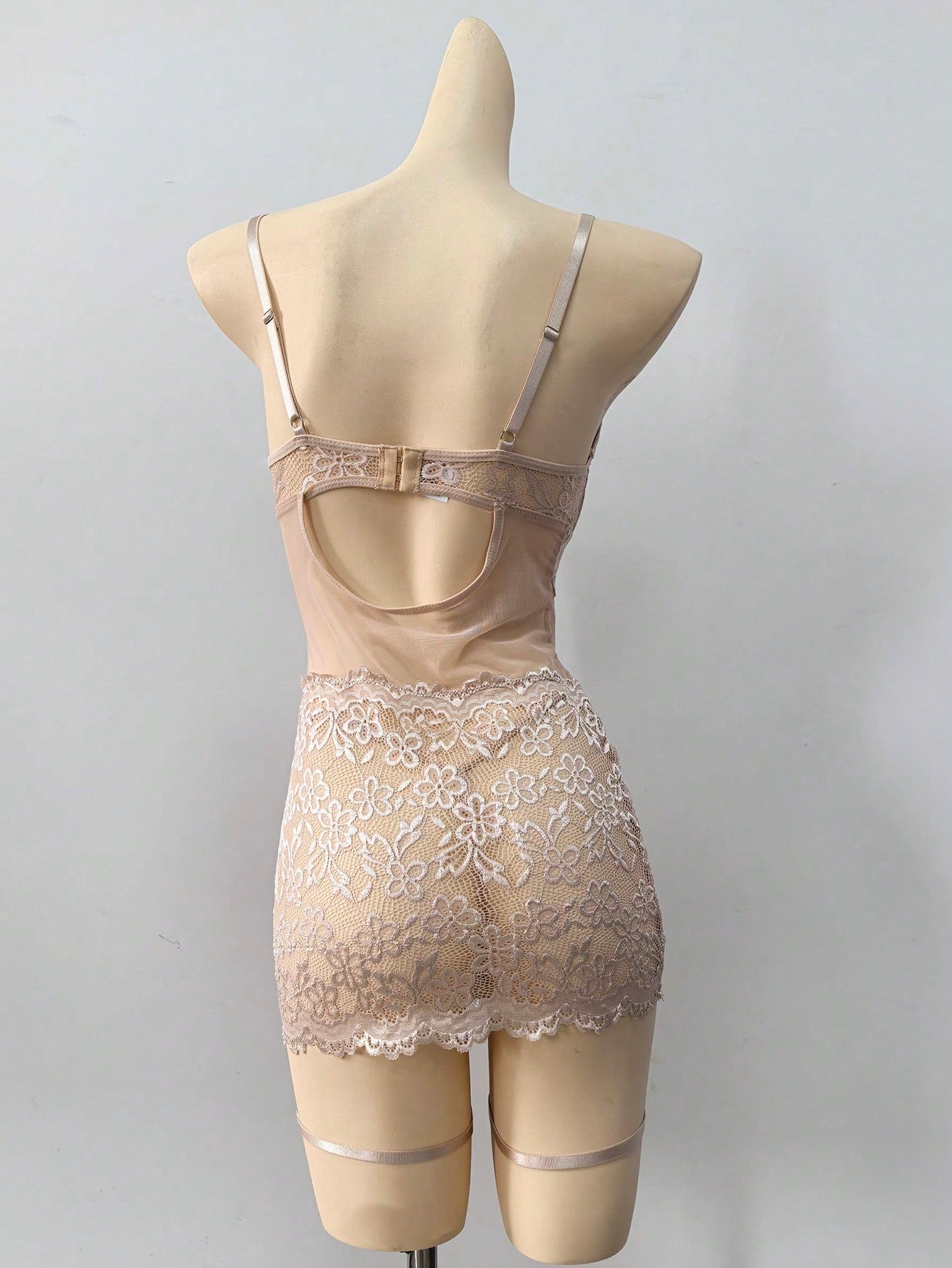 4-Piece Lace Patchwork Nightwear Set with G-String and Leg Rings