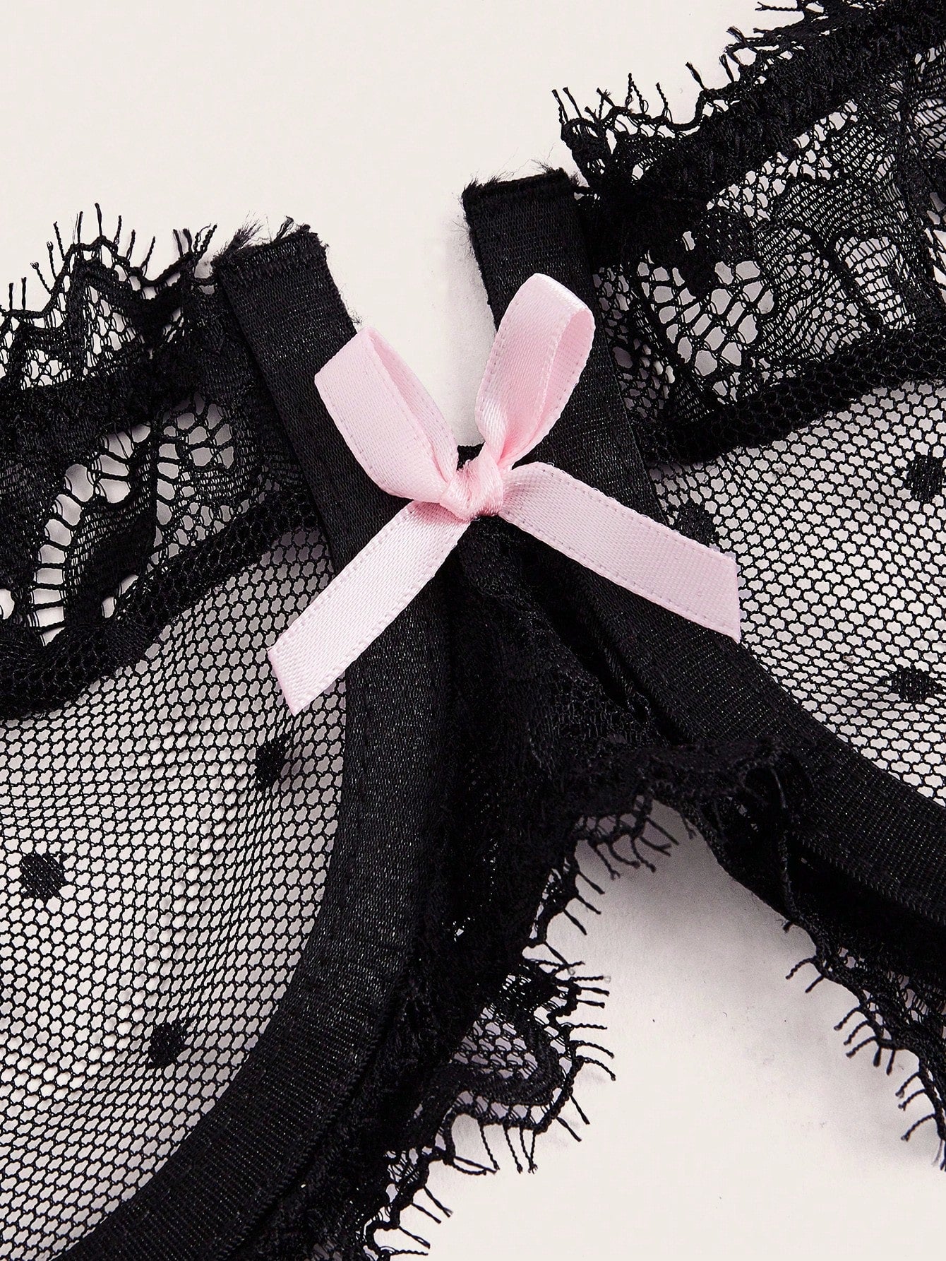Lace Bra and Thong Set with Ruffle Trim and Bow Detail