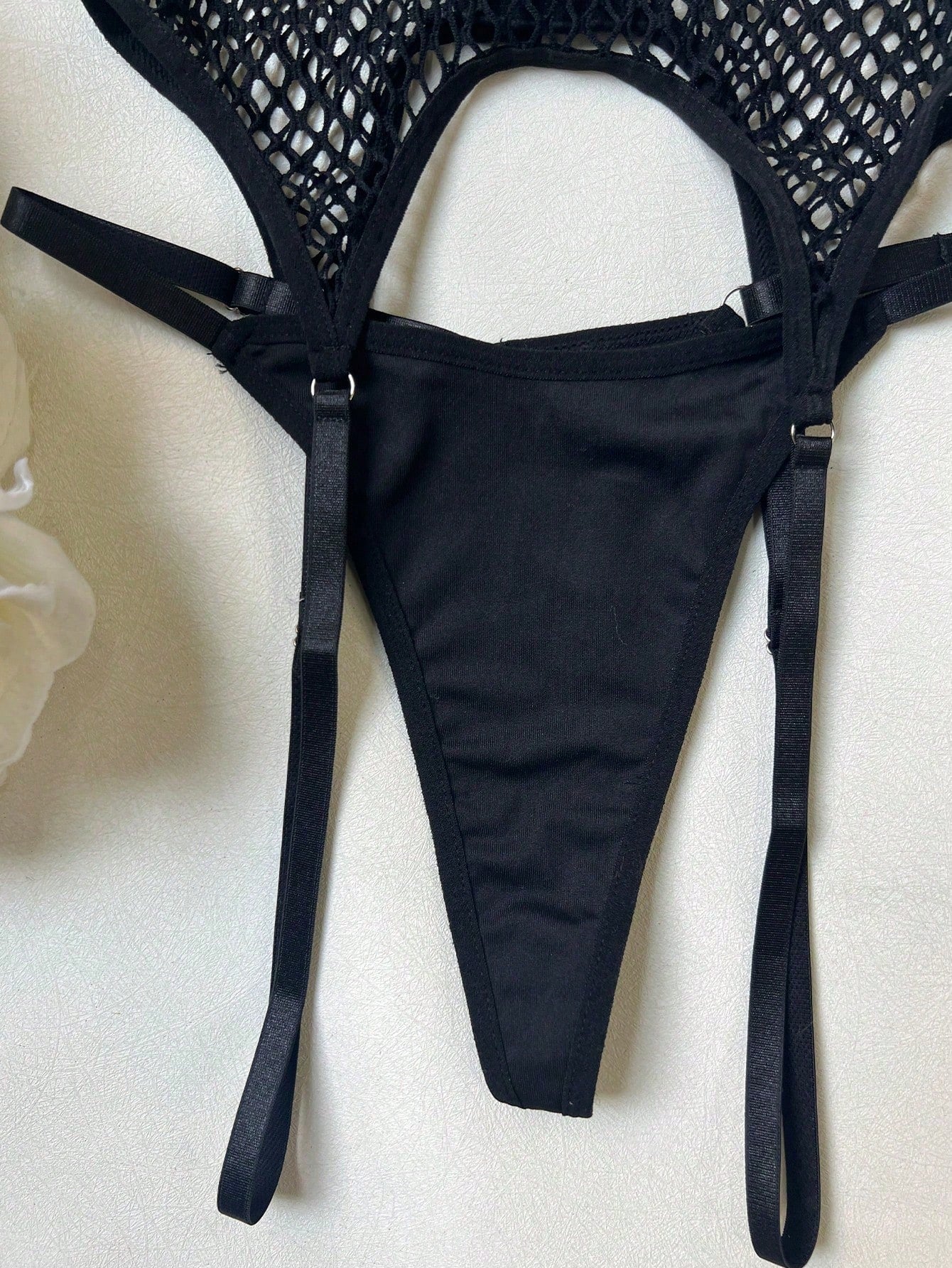 Strappy Mesh Fabric Body Suit Style Set with Cut Detail Design Coordinated Outfit Set