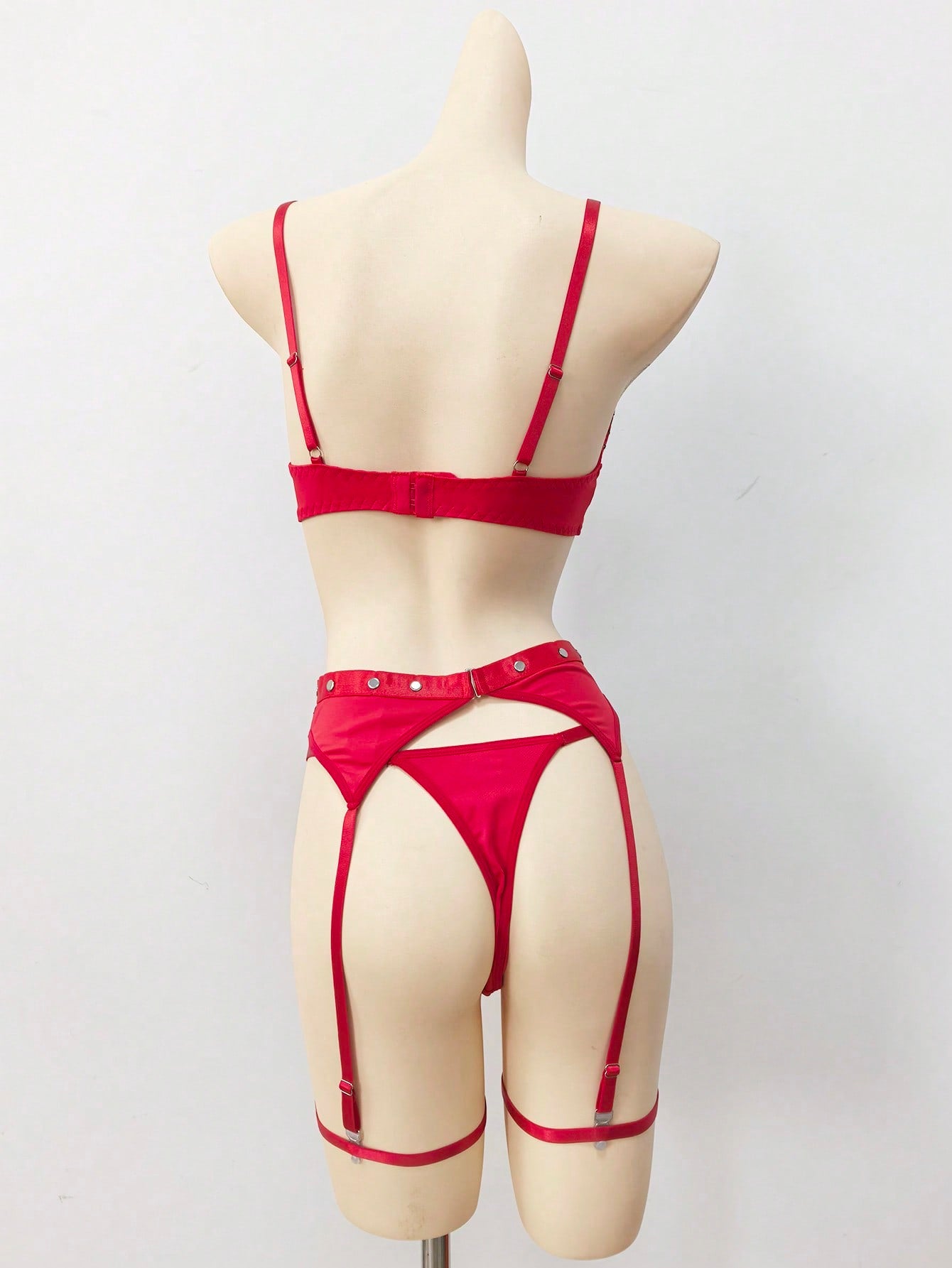 5-Piece Mesh Fabric Set with Bra Style Top Matching Bottom Belt Accessory and Leg Rings Dual Tone Brown and Black Design