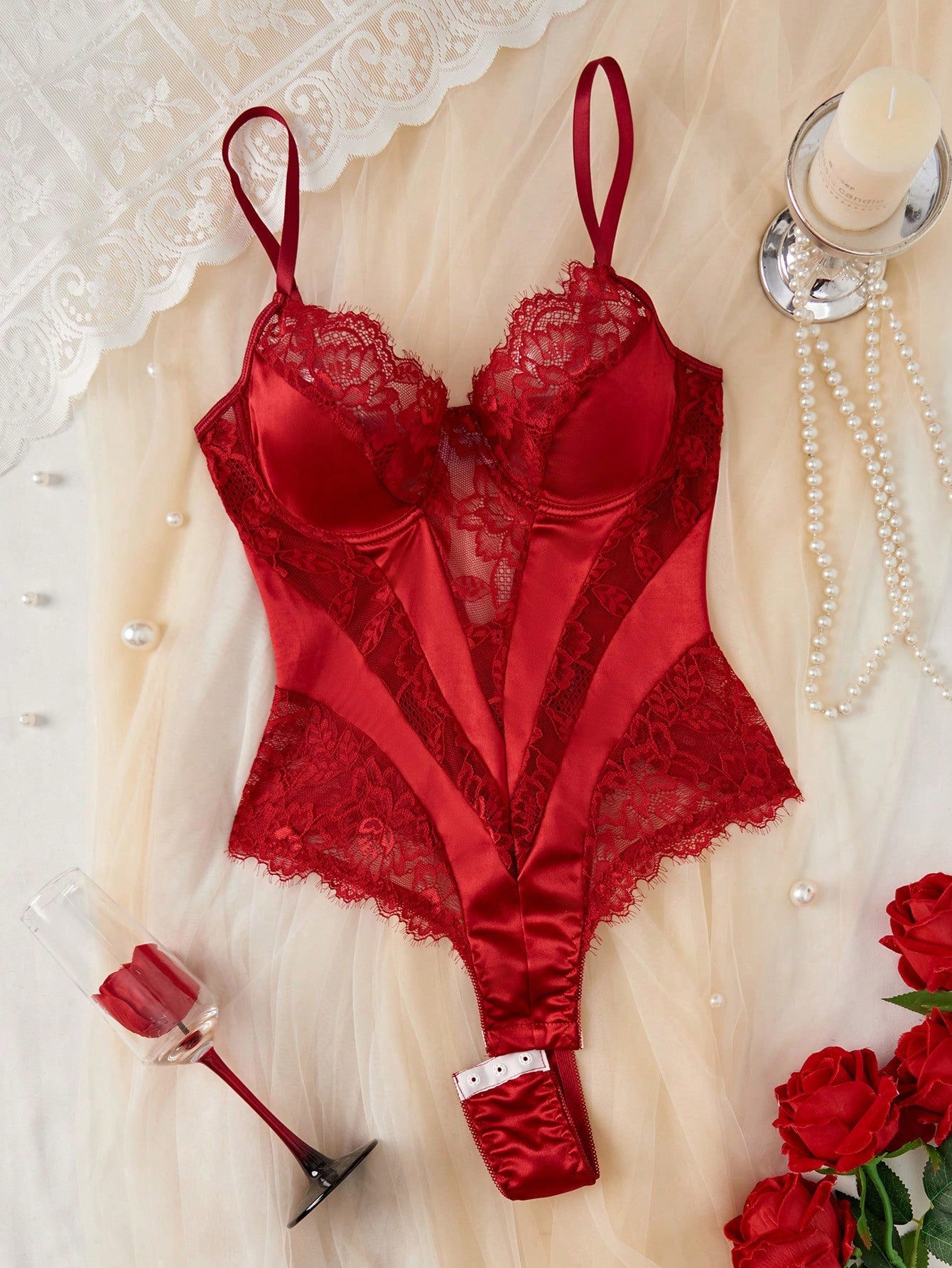 Lace Patchwork Bodysuit for Lingerie