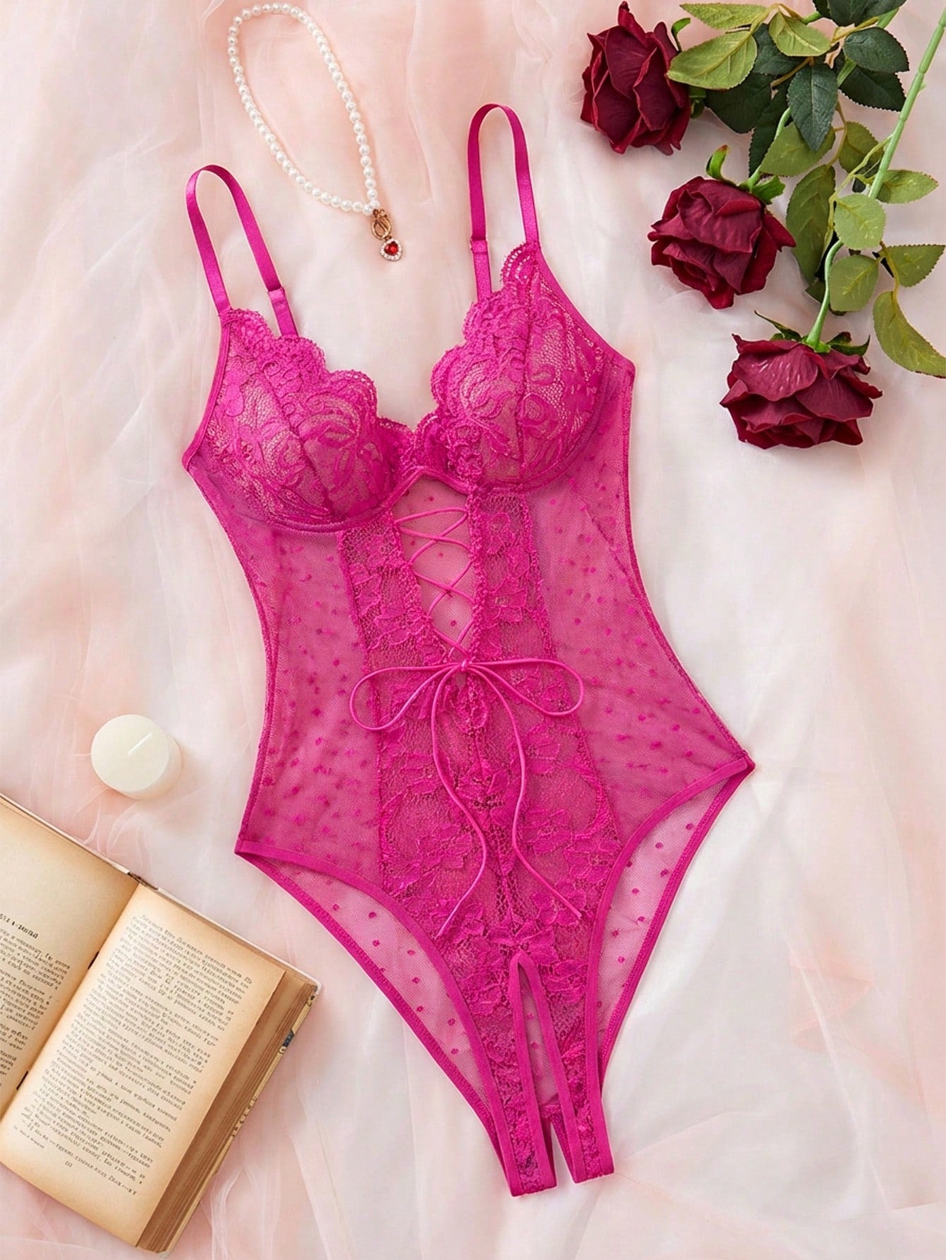 Lace and Mesh Bodysuit for Lingerie