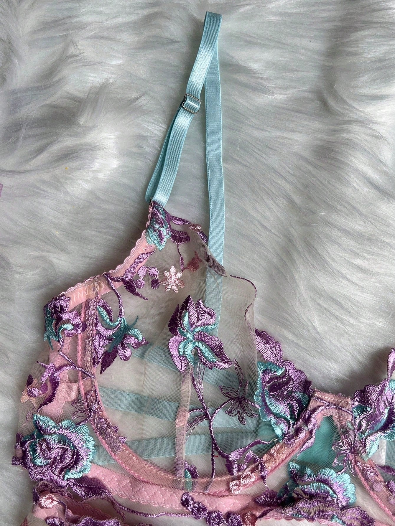 Women Floral Embroidered Fabric Set with Ruffle Trim Detail Coordinated Outfit Set