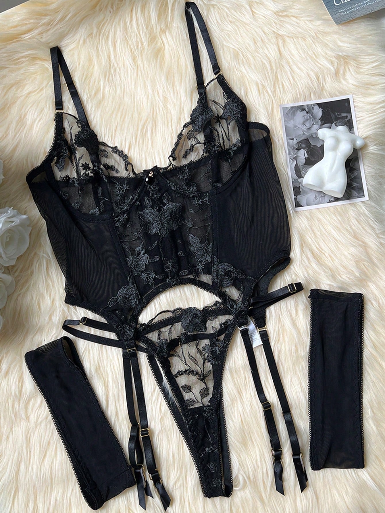 Women Black Embroidered Fabric Matching Set Coordinated Outfit Set