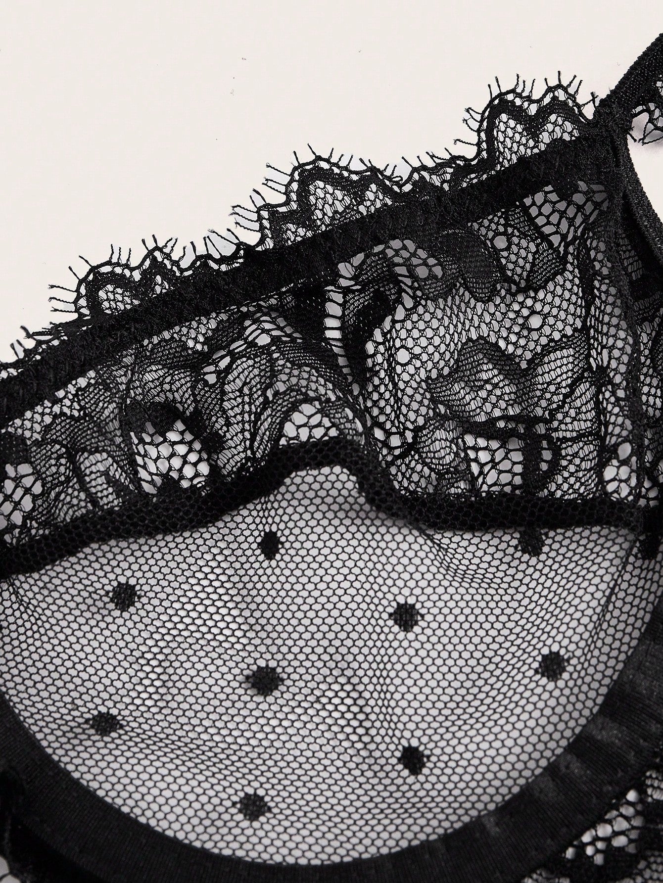 Lace Bra and Thong Set with Ruffle Trim and Bow Detail
