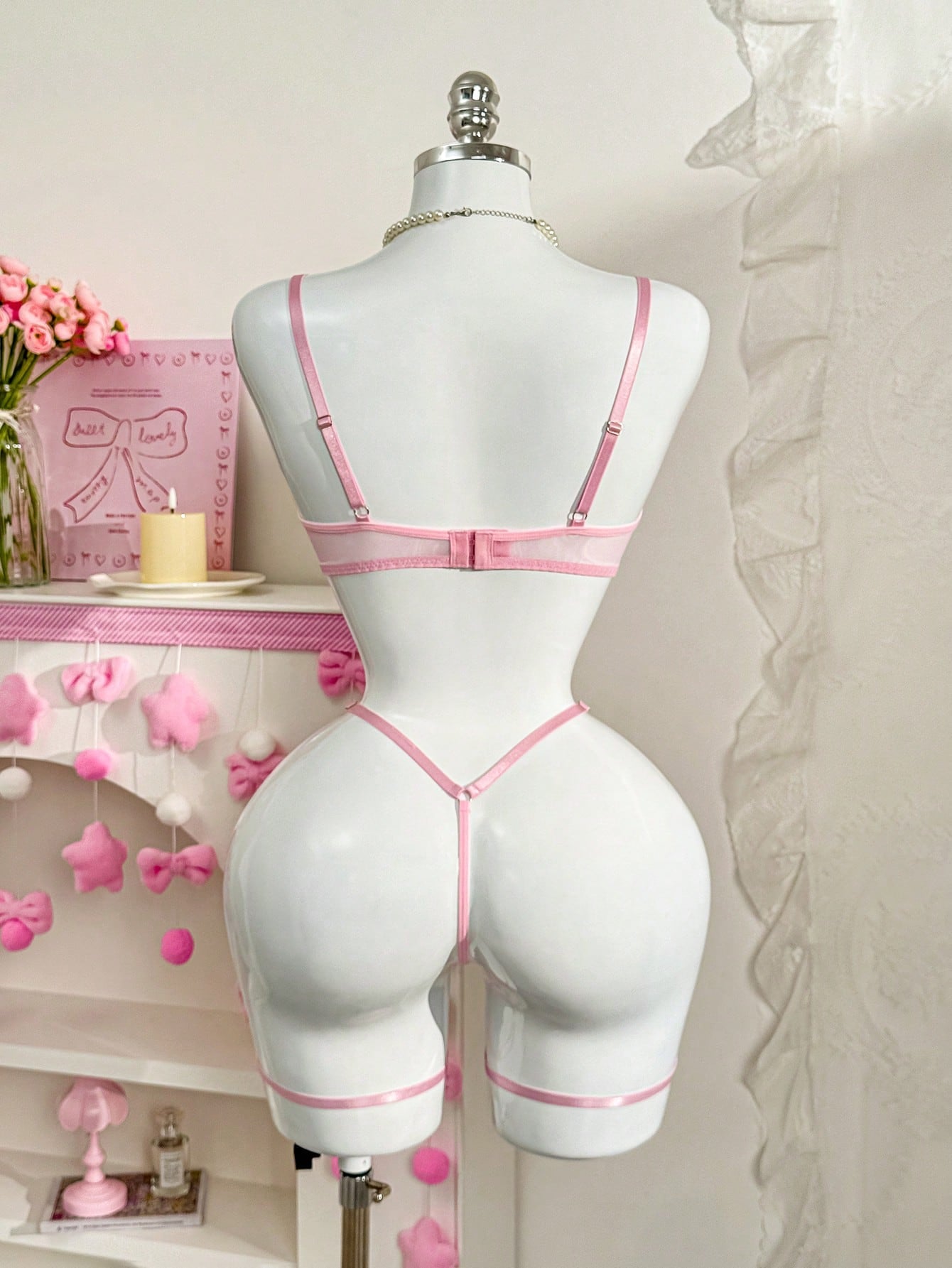 4-Piece Lace Lingerie Set with Camisole and Garter Belts