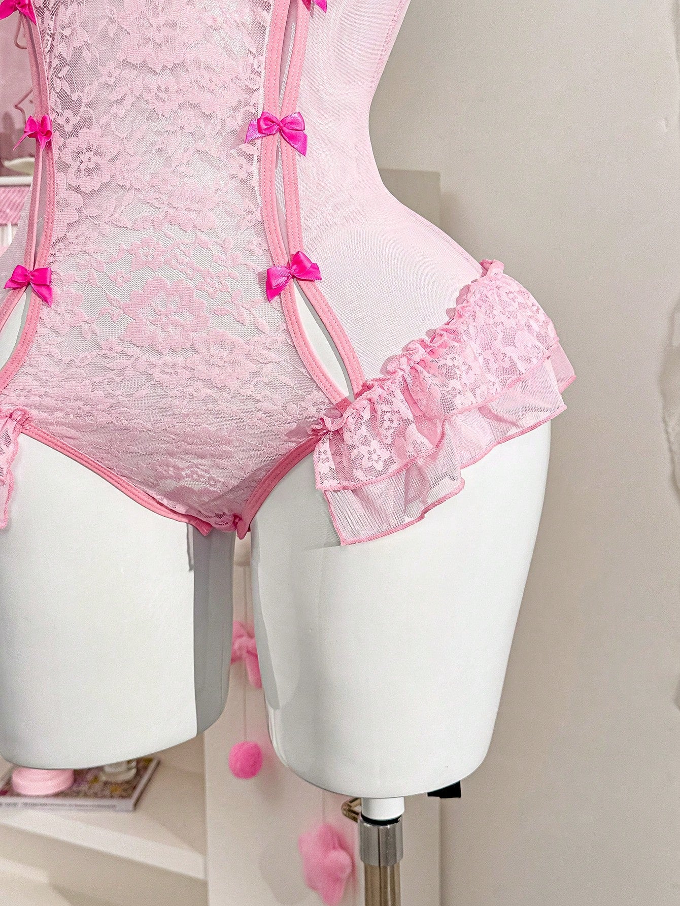 Lace Lingerie Jumpsuit with Bow Detail