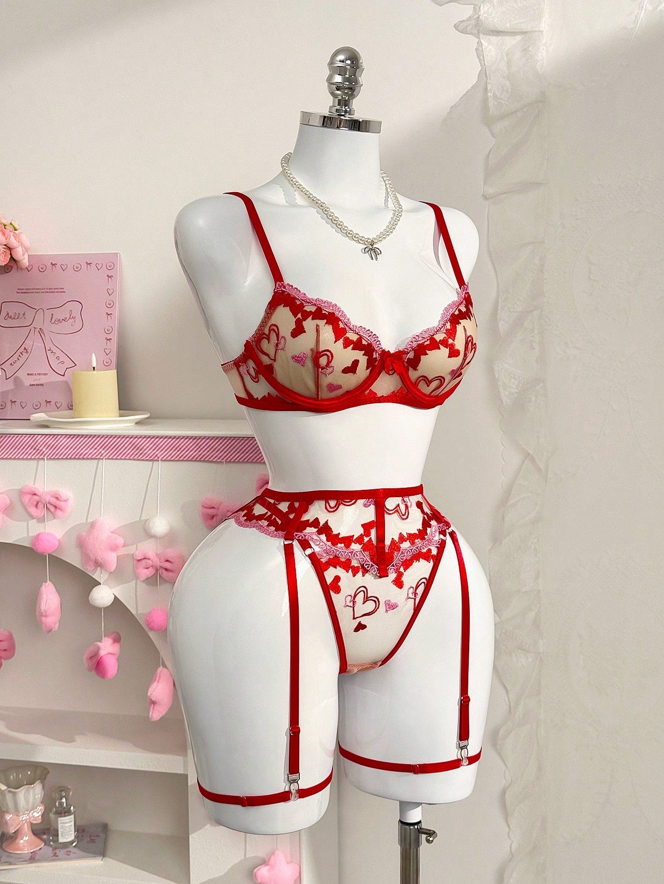 5-Piece Embroidered Lingerie Set with Underwire Bra