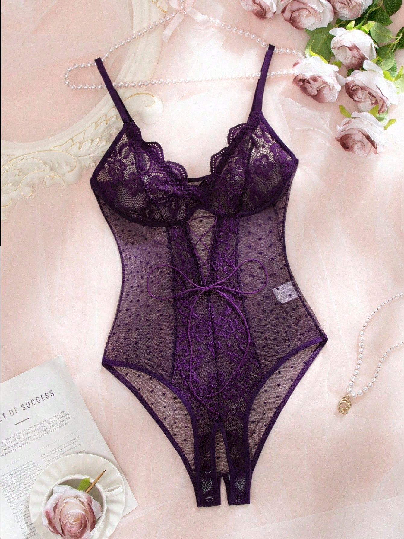 Lace and Mesh Bodysuit for Lingerie